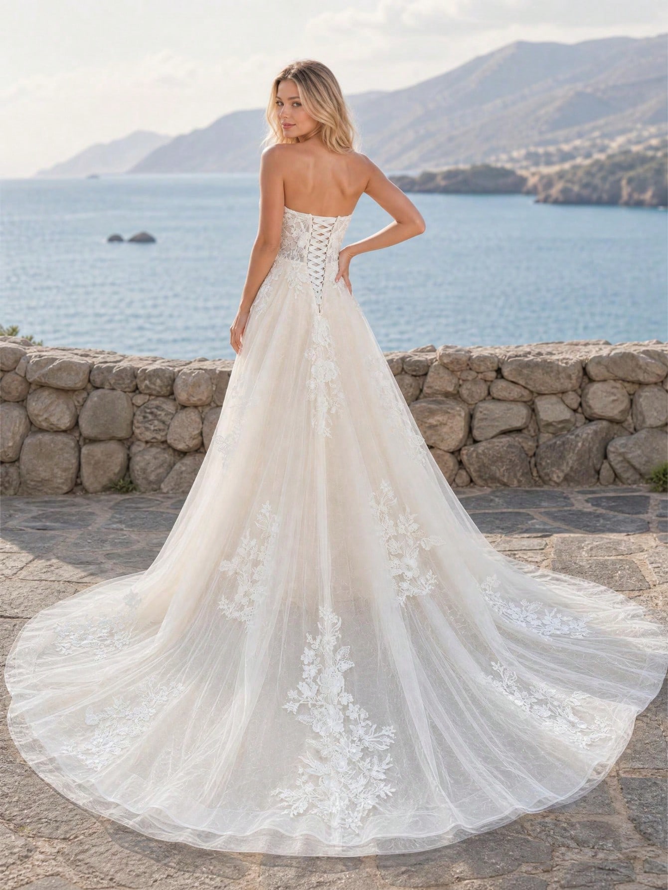 YOUKEFEIER Nouvelle robe de mariée élégante sans bretelles en dentelle coupe A longue — vue 5