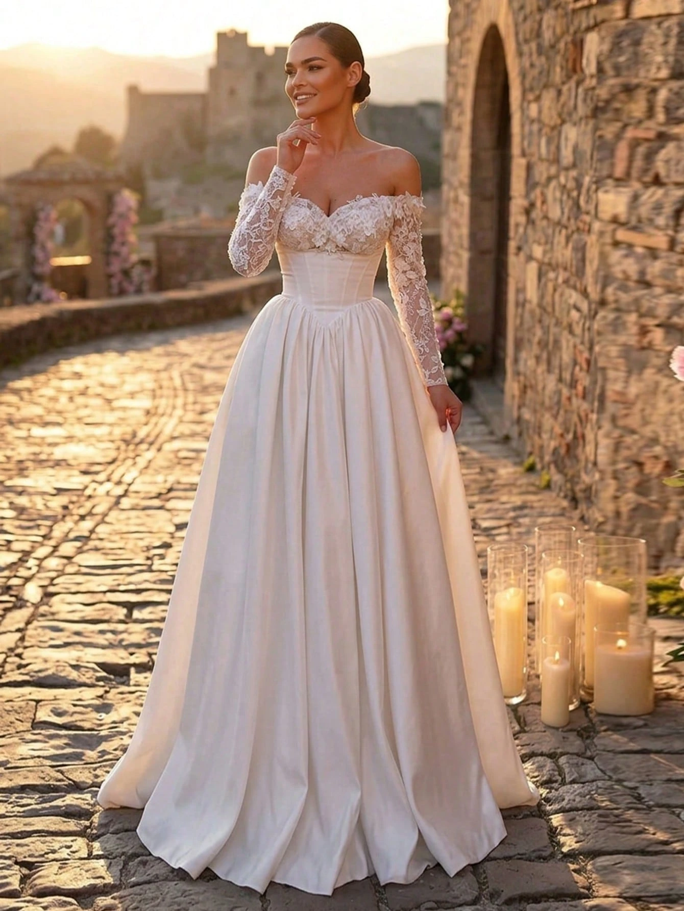 Glamrae Élégante Robe Formelle Chic Luxueuse Brodée Dentelle Paillettes Florales Épaules — vue 12