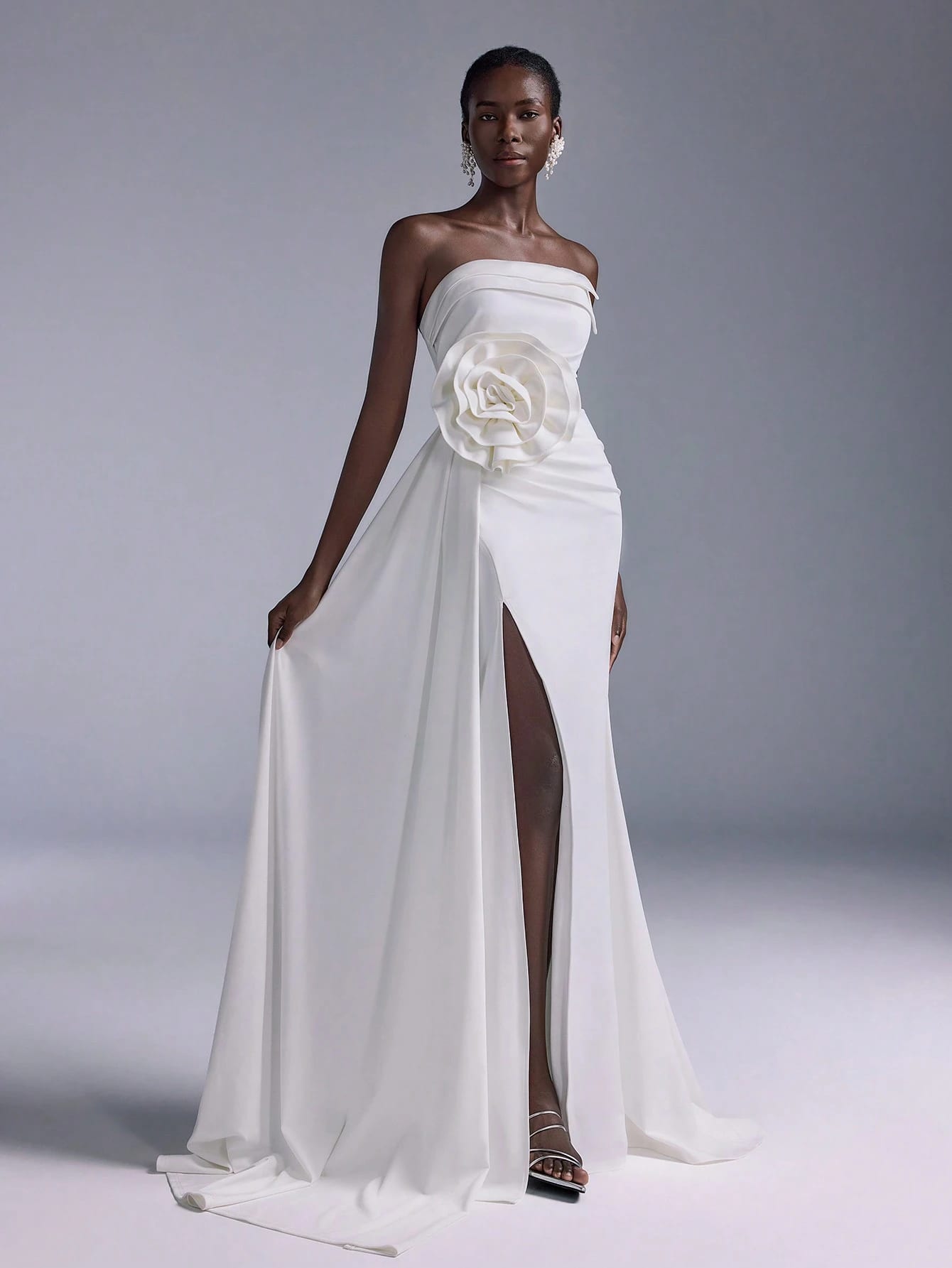 Elitara Robe de mariée élégante et magnifique en satin blanc élastique brillant, avec Top