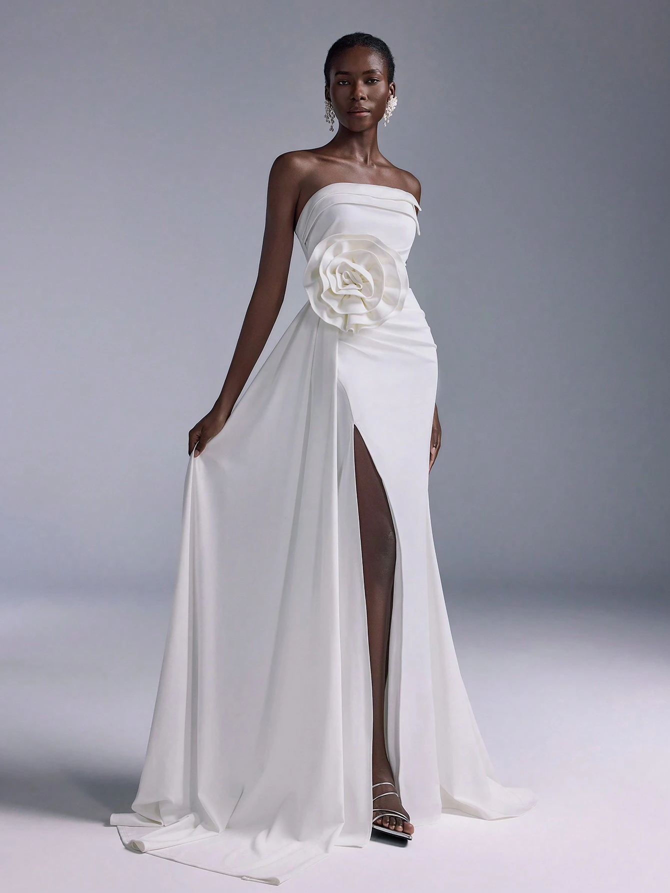 Elitara Robe de mariée élégante et magnifique en satin blanc élastique brillant, avec Top