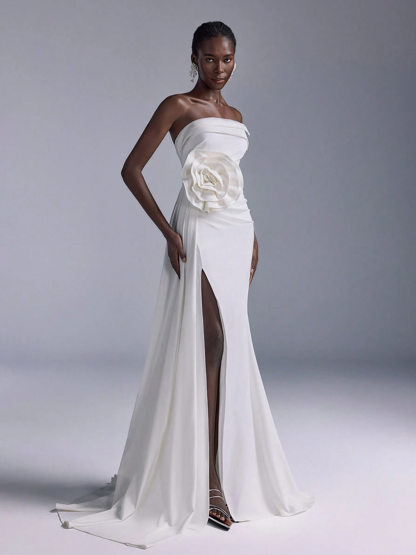 Elitara Robe de mariée élégante et magnifique en satin blanc élastique brillant, avec Top — vue 6
