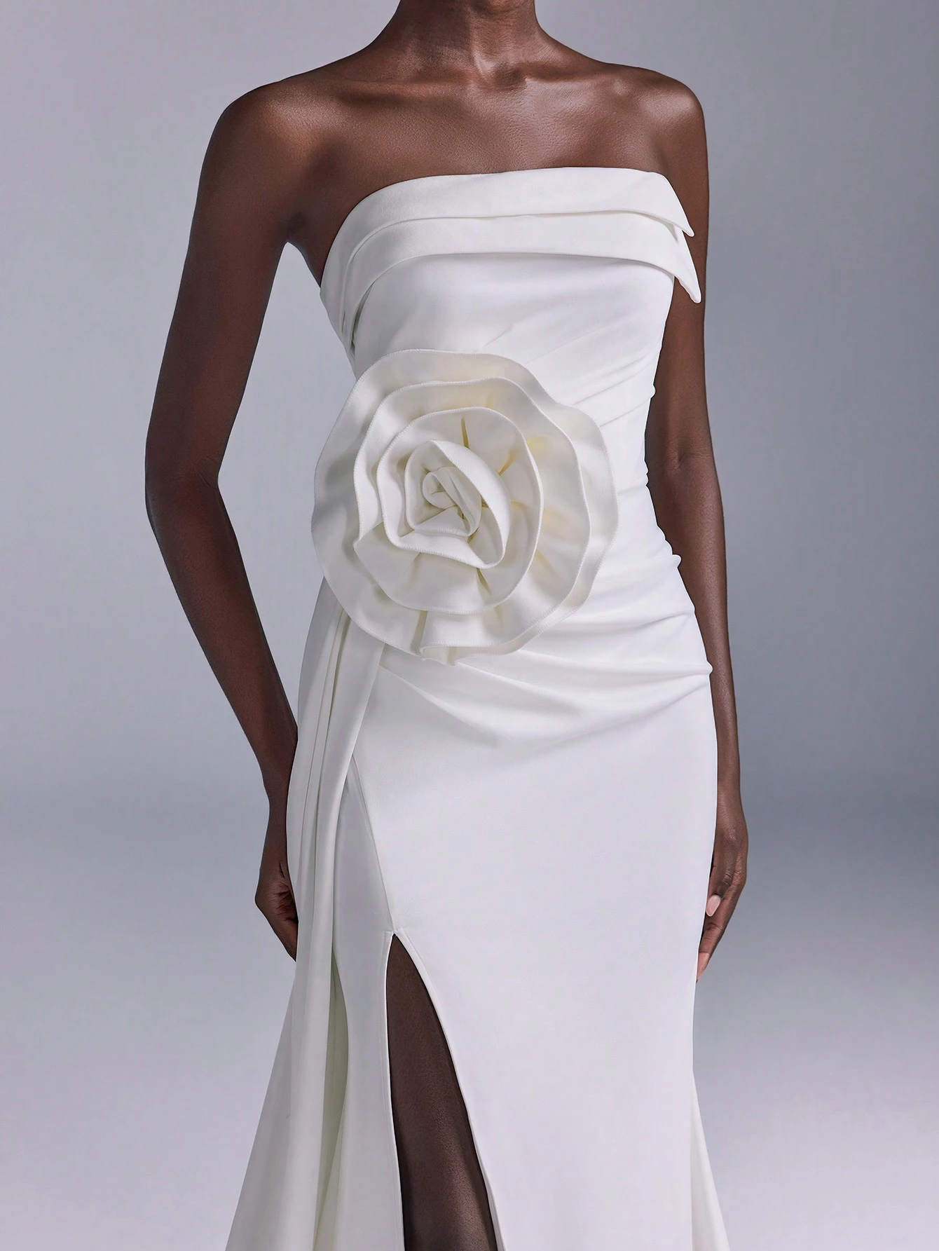 Elitara Robe de mariée élégante et magnifique en satin blanc élastique brillant, avec Top — vue 5