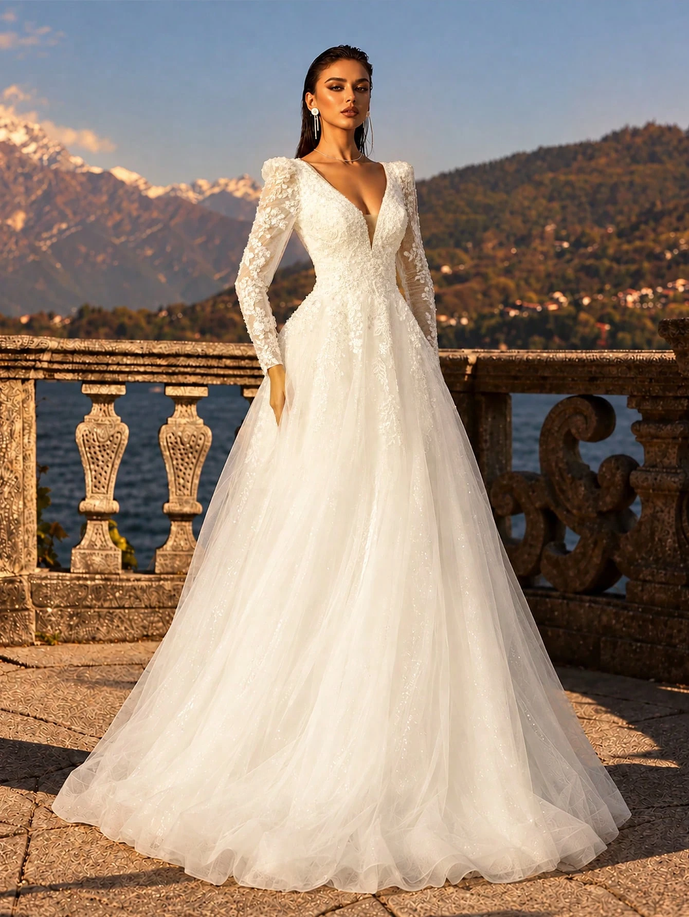 HEARBOBO Robe de mariée longue élégante de style bohème, robe de mariée à manches longues