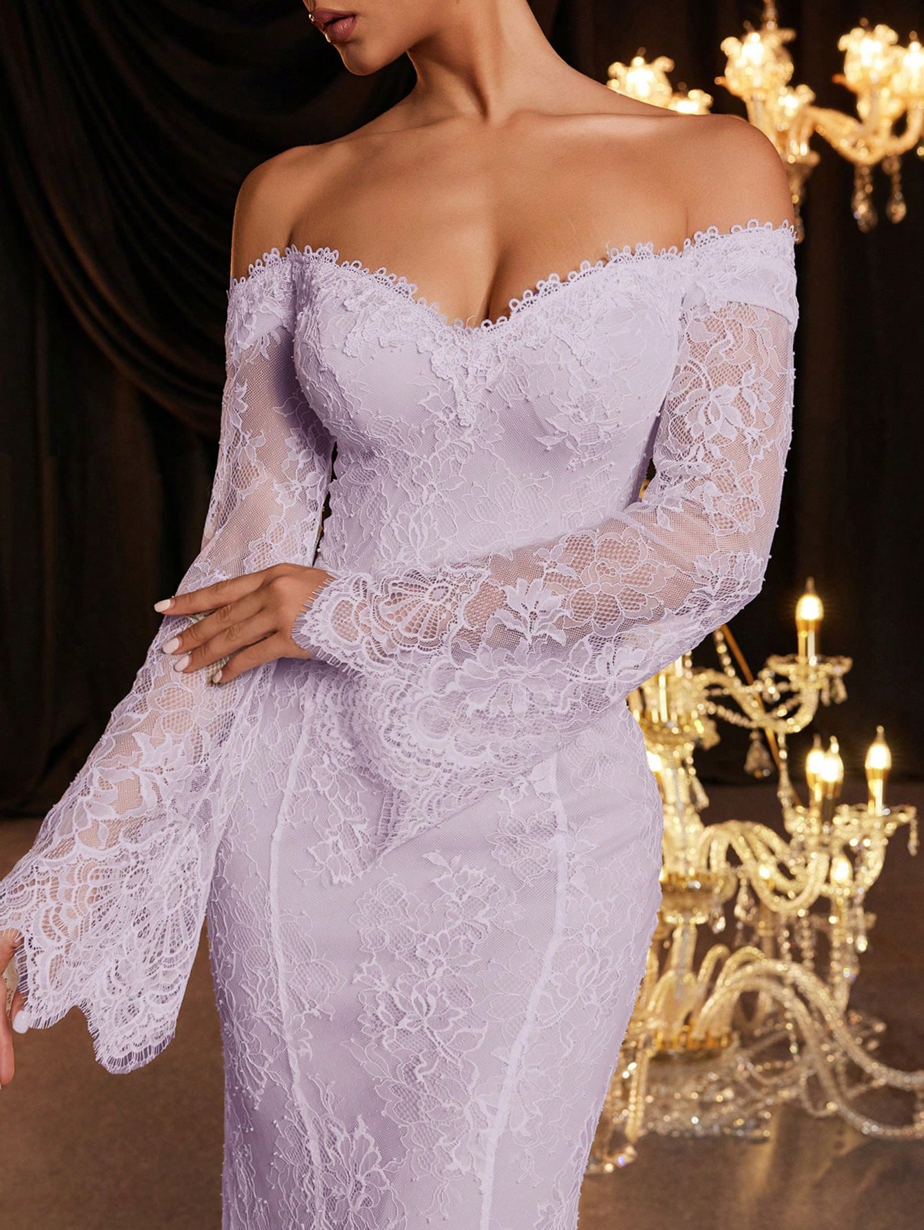 Glamrae Robe de mariée élégante et glamour à manches longues amovibles, épaules dénudées, — vue 6