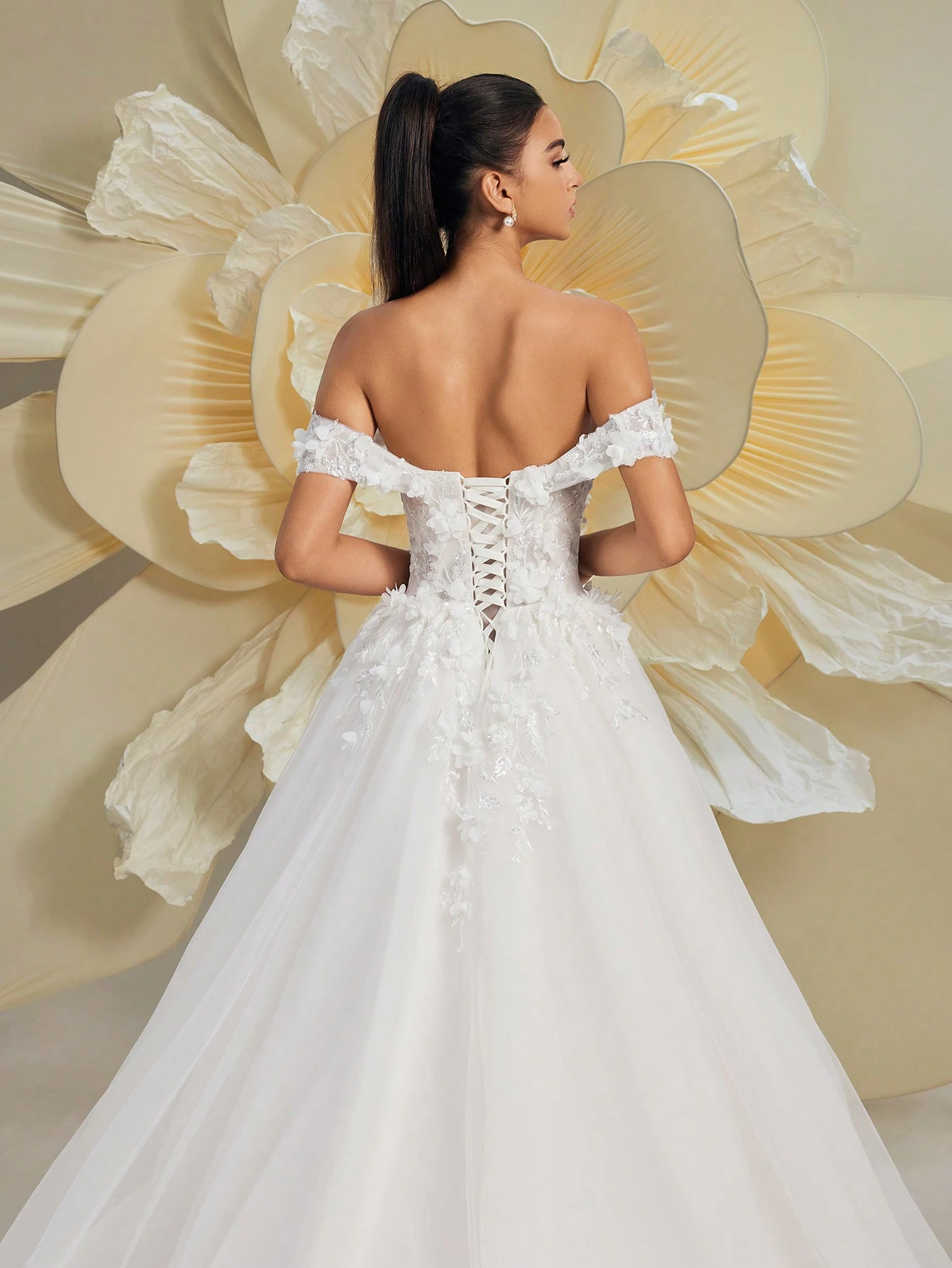 HEARBOBO Robe Bouffante Fée de la Forêt Épaules Dénudées Romantique Dentelle Florale — vue 6