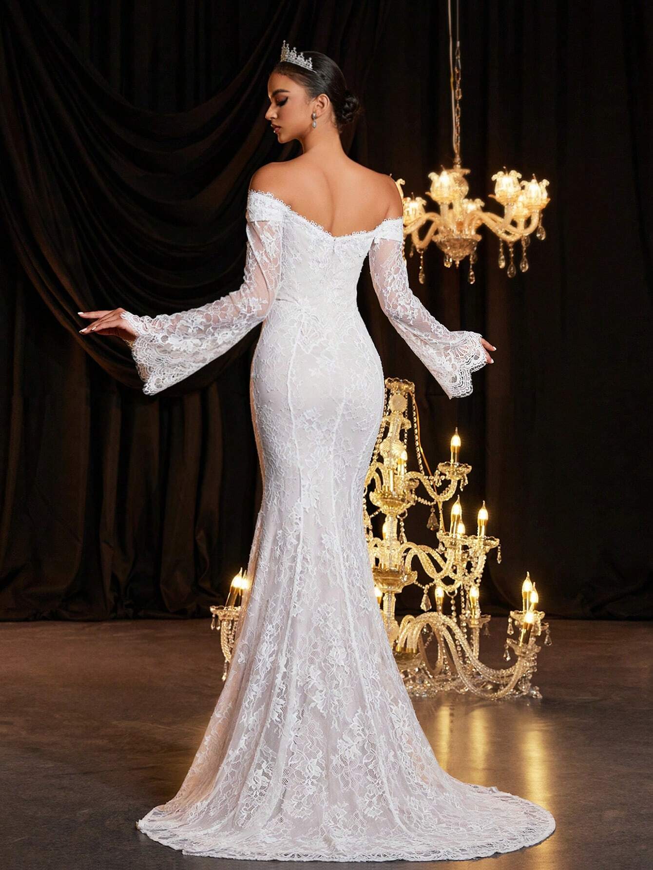 Glamrae Robe de mariée élégante et glamour à manches longues amovibles, épaules dénudées, — vue 7