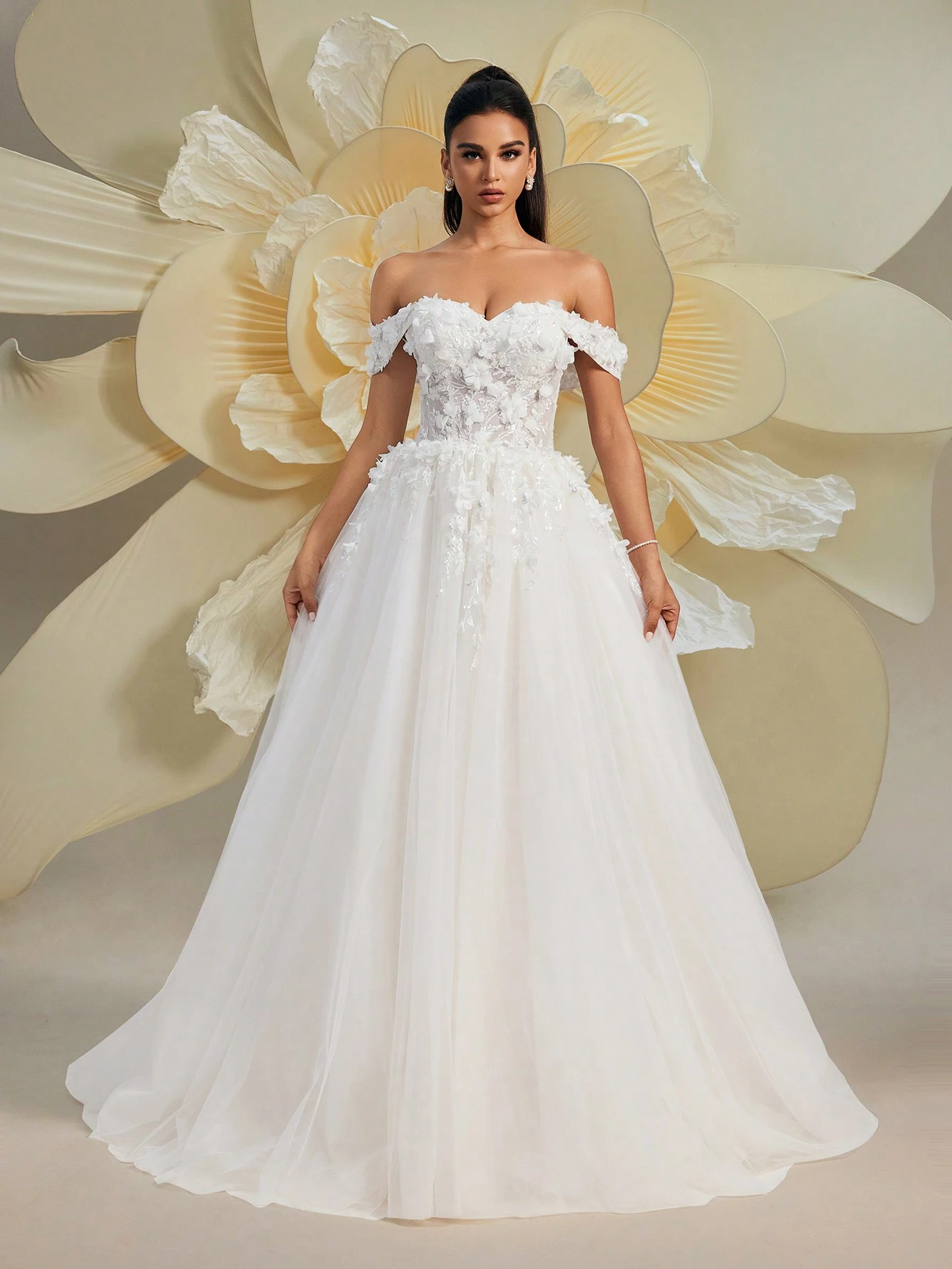 HEARBOBO Robe Bouffante Fée de la Forêt Épaules Dénudées Romantique Dentelle Florale — vue 7