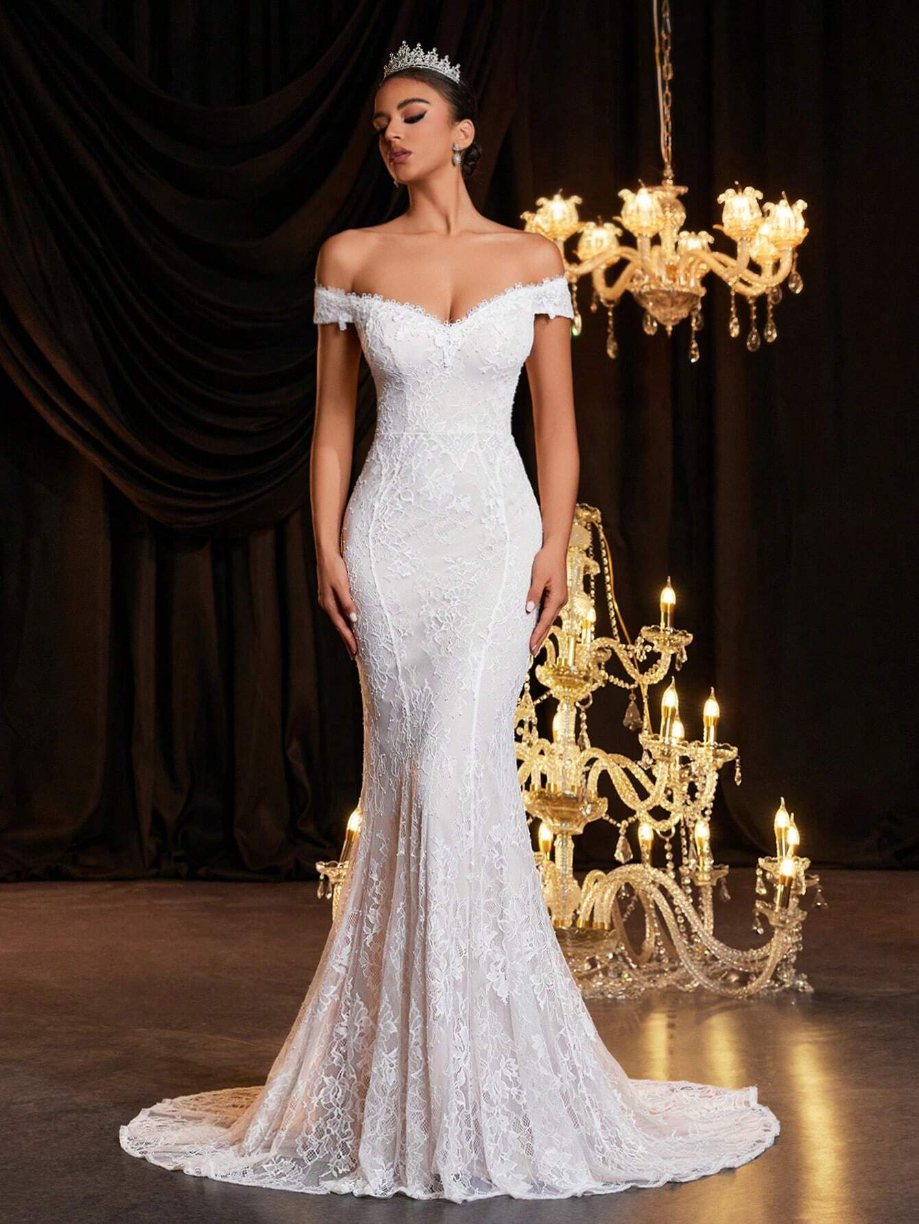 Glamrae Robe de mariée élégante et glamour à manches longues amovibles, épaules dénudées, — vue 10