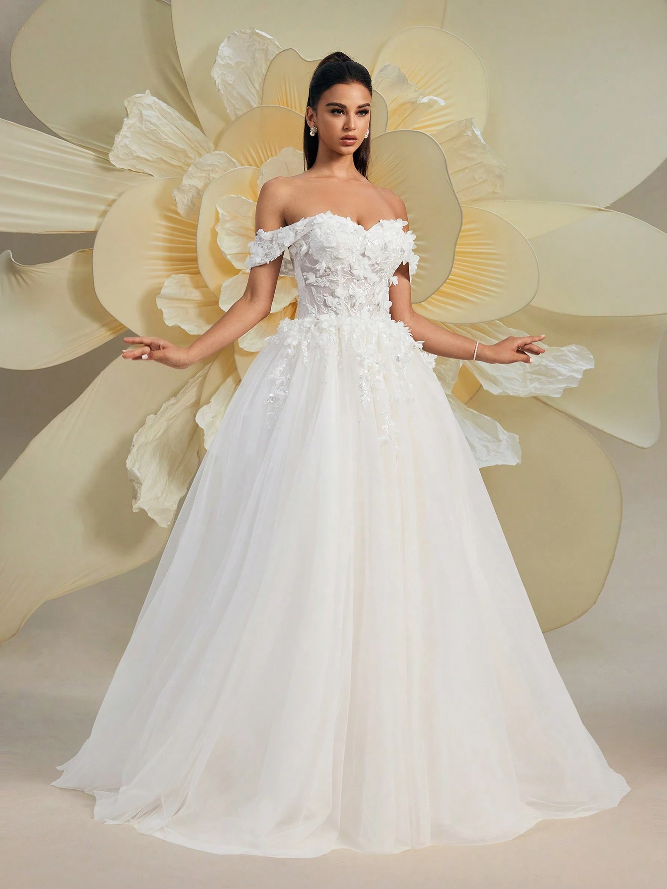 HEARBOBO Robe Bouffante Fée de la Forêt Épaules Dénudées Romantique Dentelle Florale — vue 9