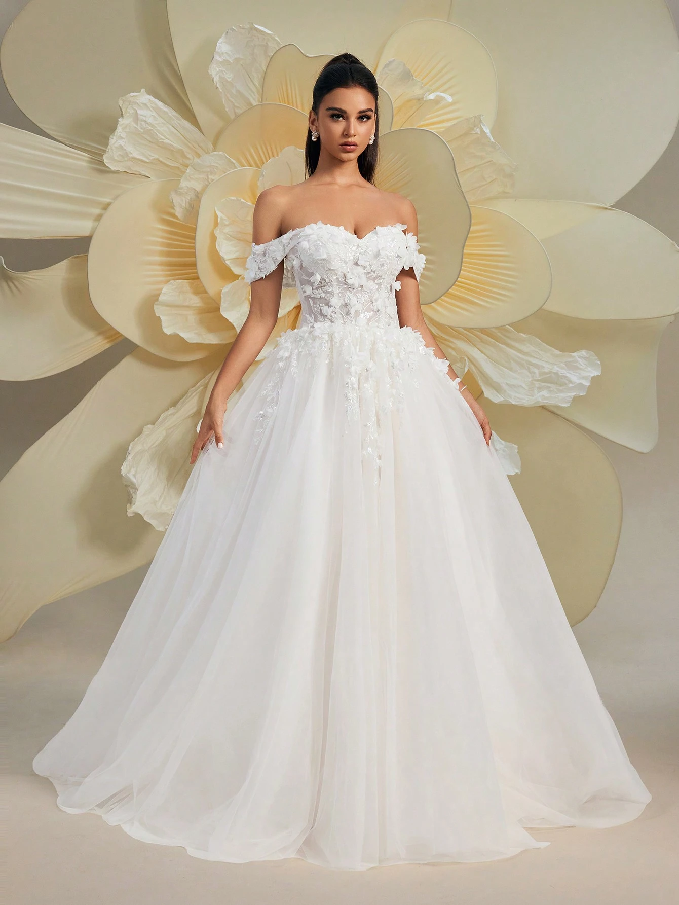 HEARBOBO Robe Bouffante Fée de la Forêt Épaules Dénudées Romantique Dentelle Florale — vue 8