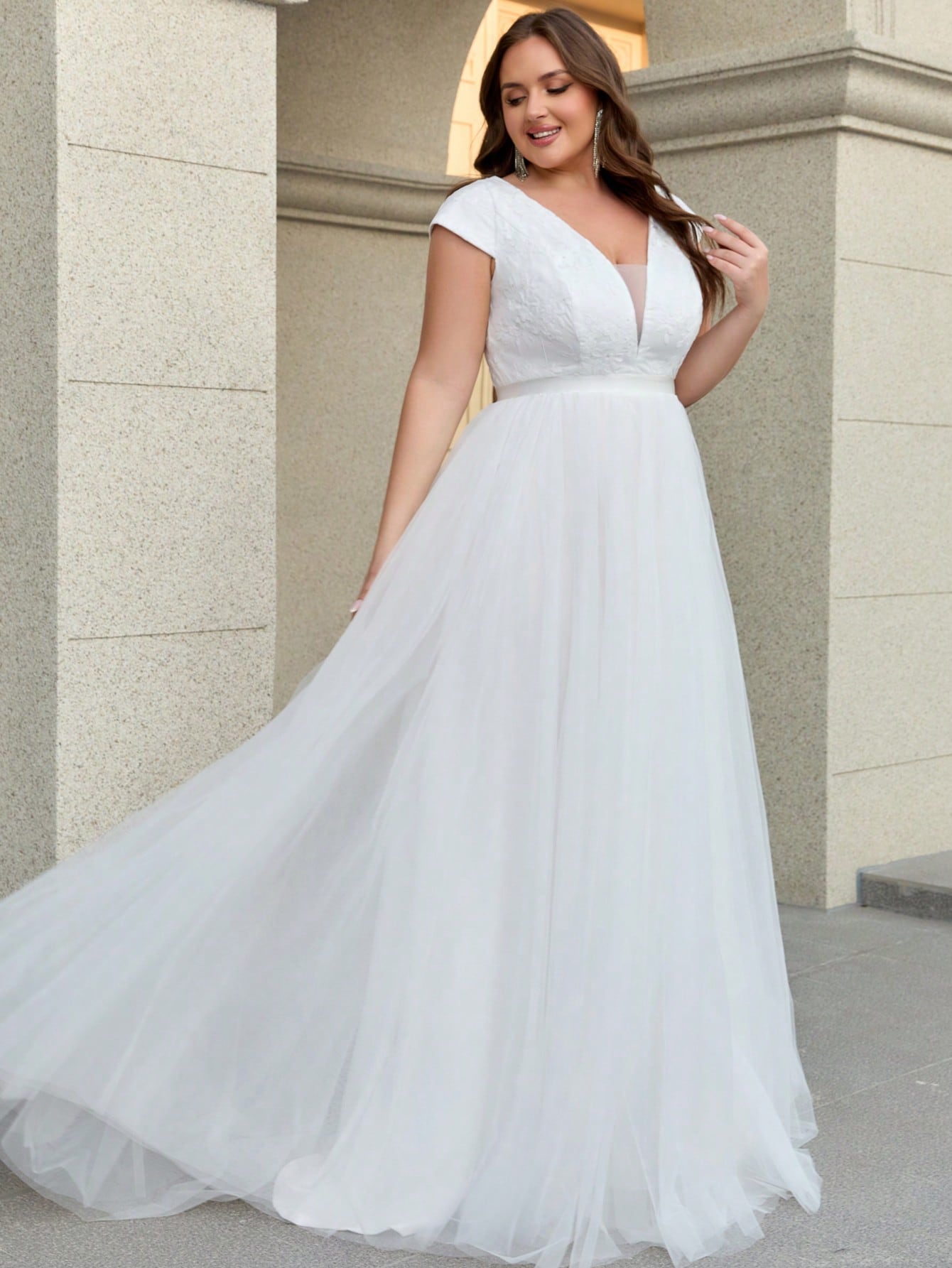 Robe de mariée grande taille pour femme, élégante, couleur unie, romantique, mature, — vue 3