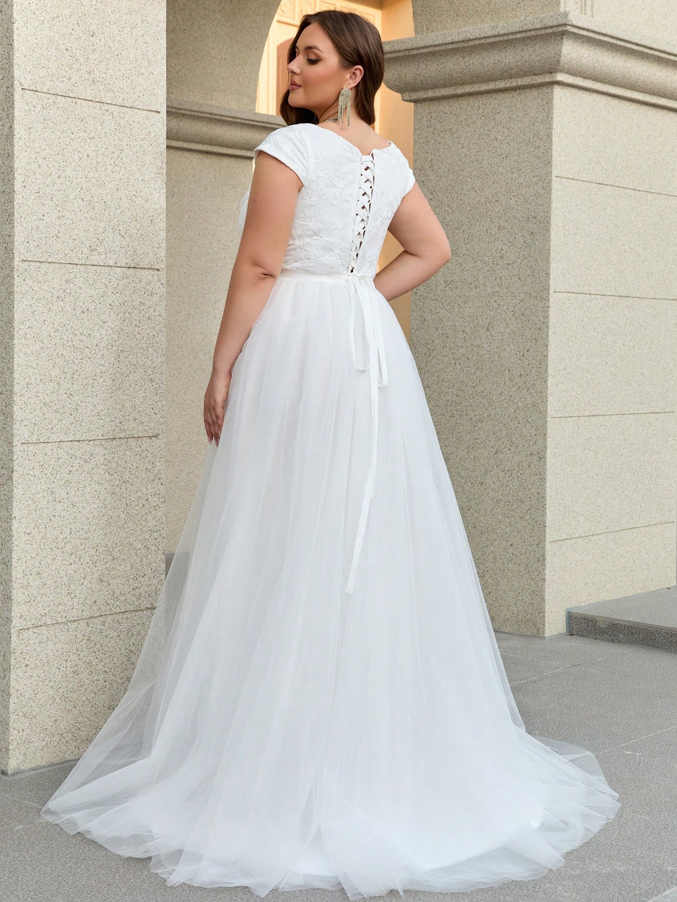 Robe de mariée grande taille pour femme, élégante, couleur unie, romantique, mature, — vue 2