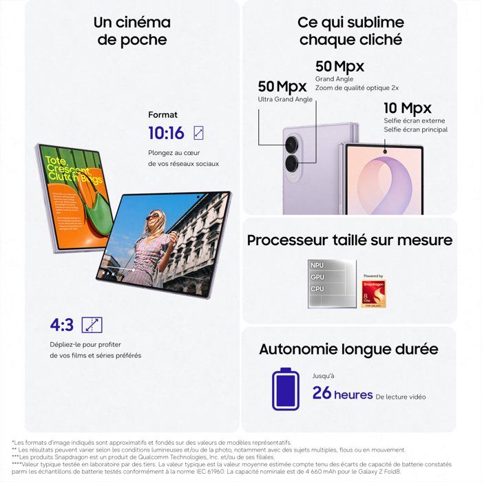 SAMSUNG Galaxy Z Fold8 AI Smartphone pliable 256 Go Lavande - version française — vue 3