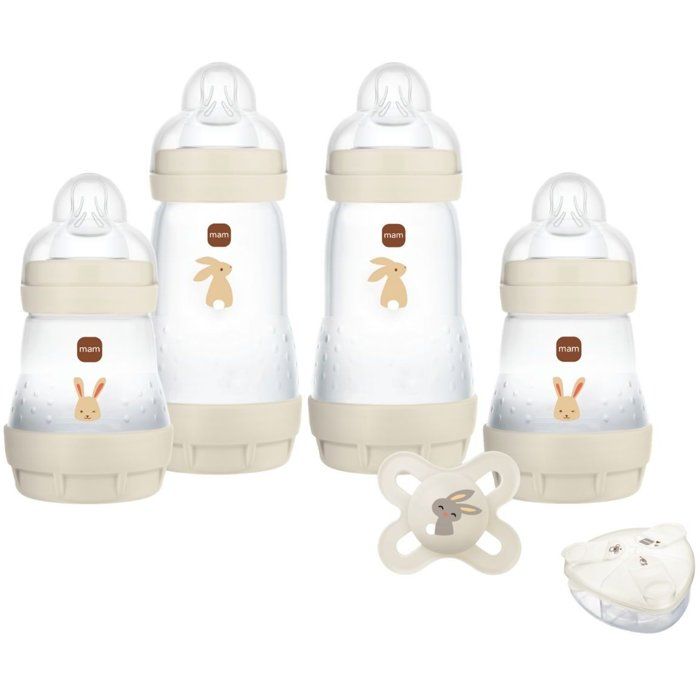 Coffret Naissance - MAM - 4 Biberons + 1 Sucette + 1 Boîte doseuse - Sable