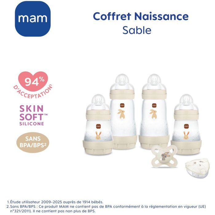 Coffret Naissance - MAM - 4 Biberons + 1 Sucette + 1 Boîte doseuse - Sable — vue 3