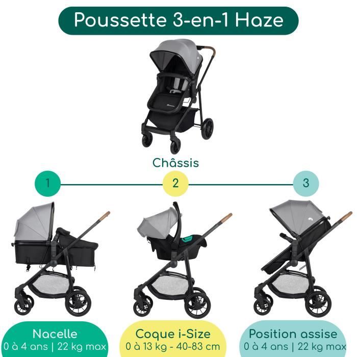 BEBECONFORT HAZE Poussette 3 en 1, Assise transformable en nacelle + siège auto i-Size + — vue 2