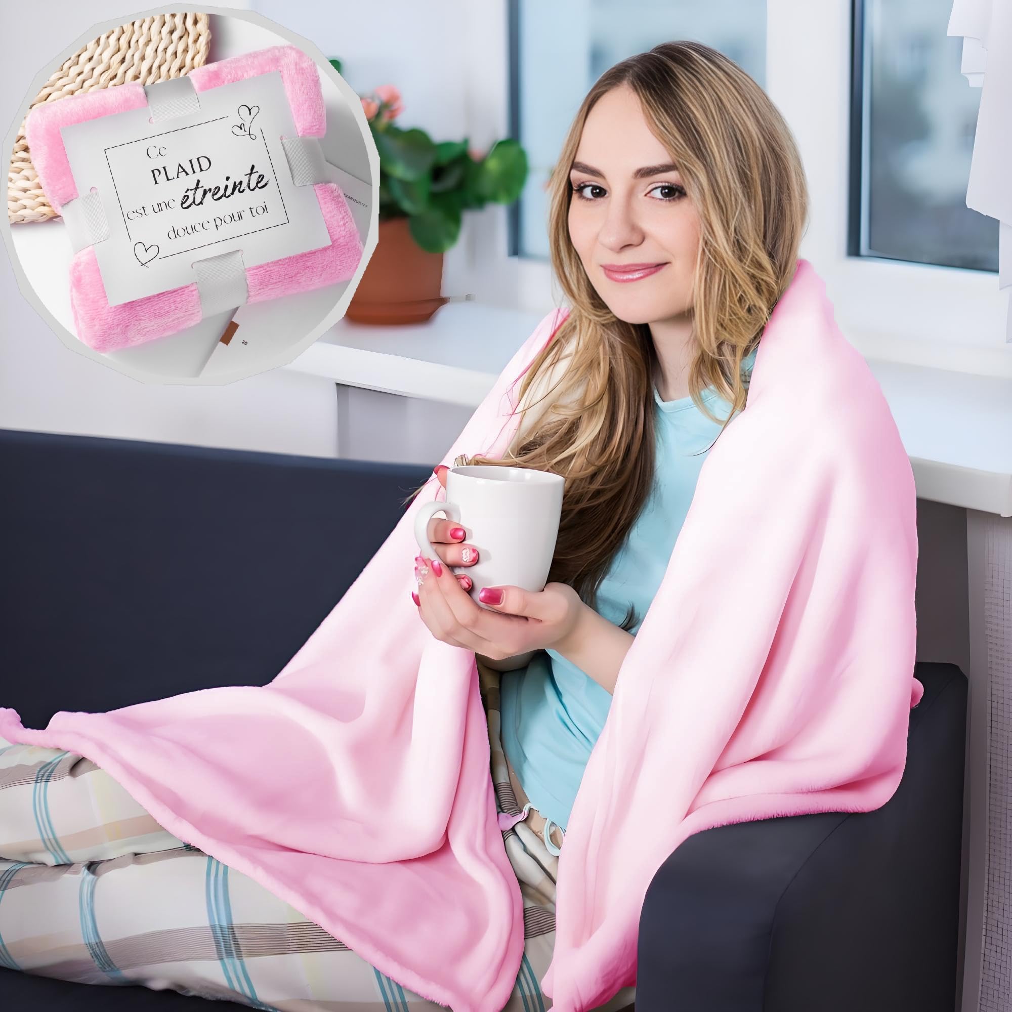 Coffret Cadeau Femme Bien-Être – Plaid Doux, Mug Isotherme, Bougie Parfumée, Savon Rose, — vue 4