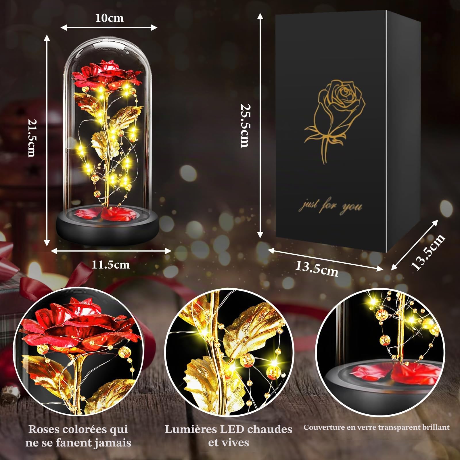 BOLEi Rose Eternelle Cadeau Femme, Rose Rouge LED(Rose Rouge Classique) — vue 3
