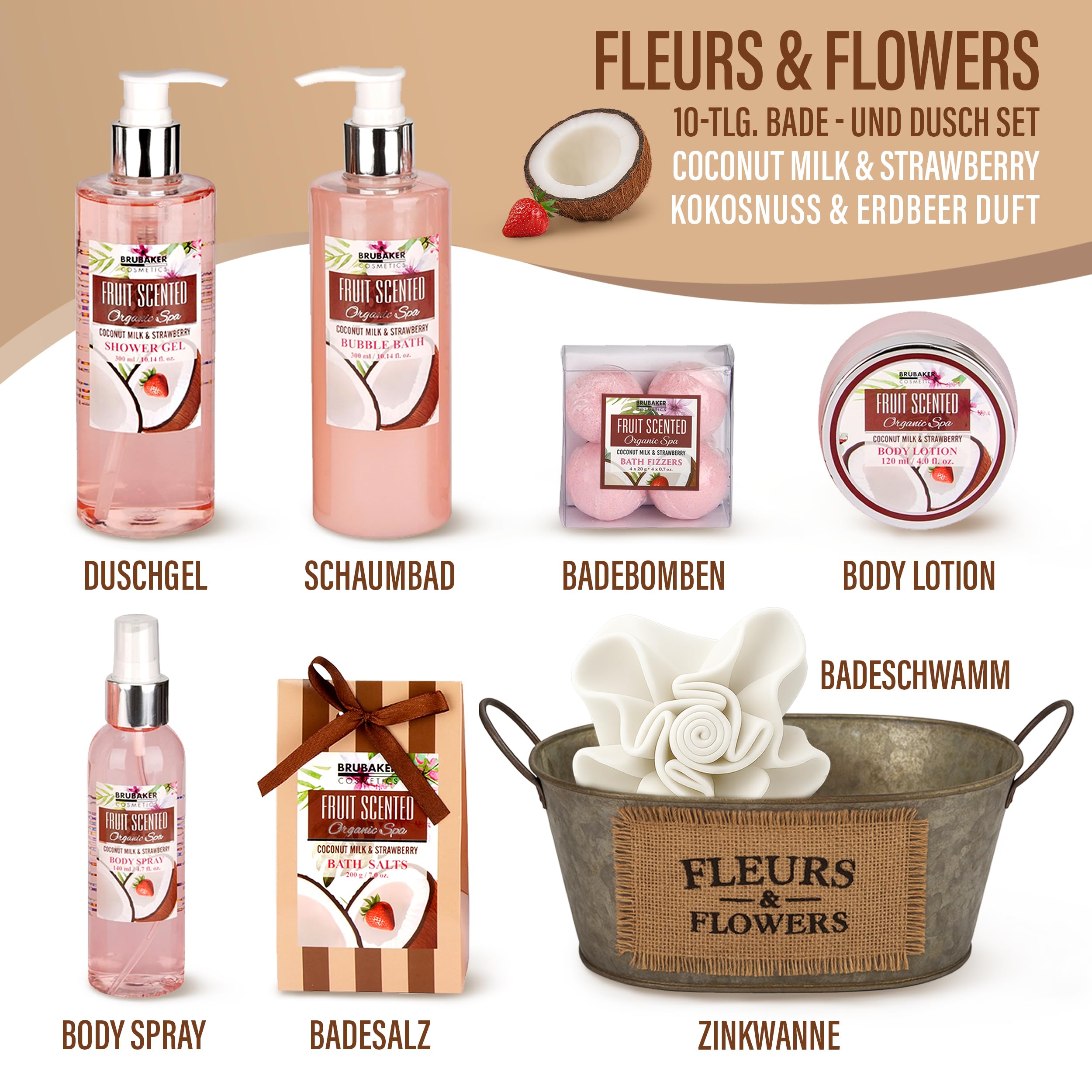 BRUBAKER Cosmetics - Coffret de bain & douche - Noix de coco / Fraise — vue 4