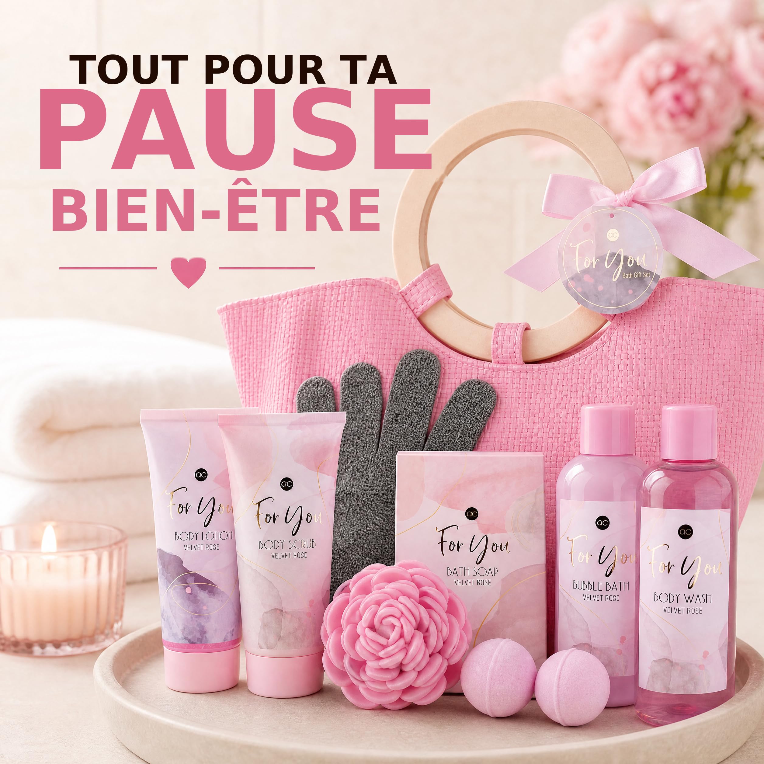 Accentra set de bain PINK ROSE en sac à main Velvet Rose 2 bombes de bain — vue 2