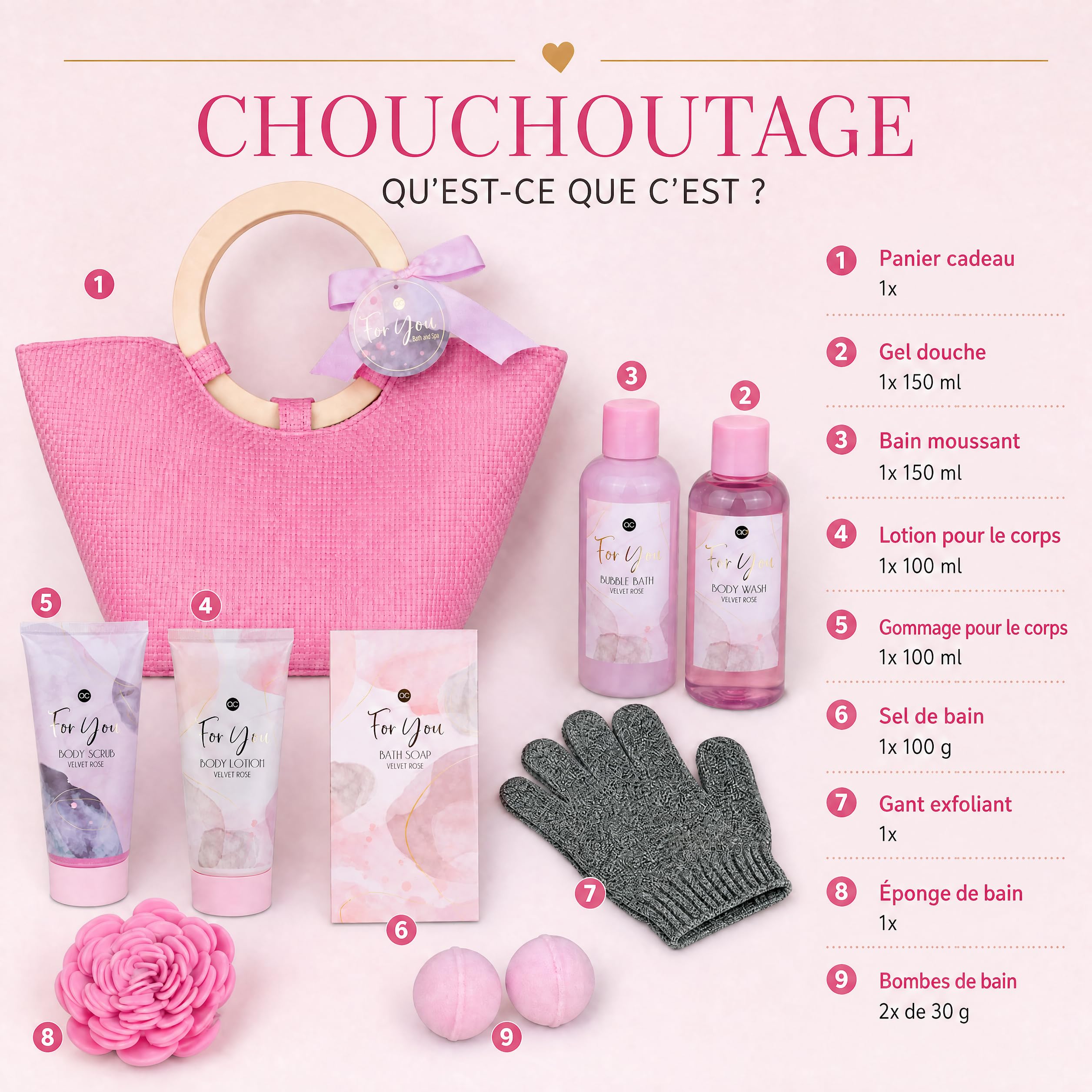 Accentra set de bain PINK ROSE en sac à main Velvet Rose 2 bombes de bain — vue 3