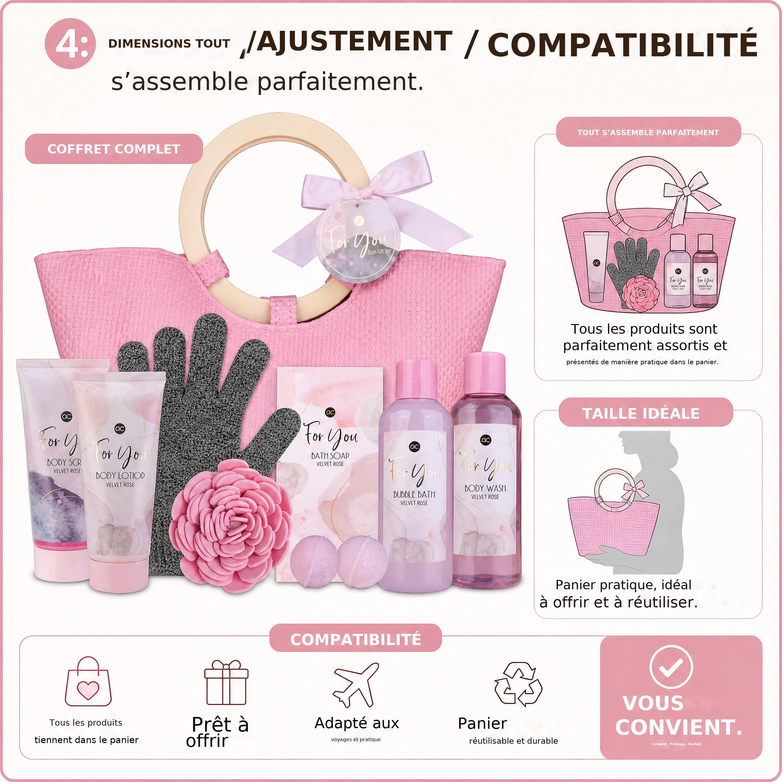 Accentra set de bain PINK ROSE en sac à main Velvet Rose 2 bombes de bain — vue 4