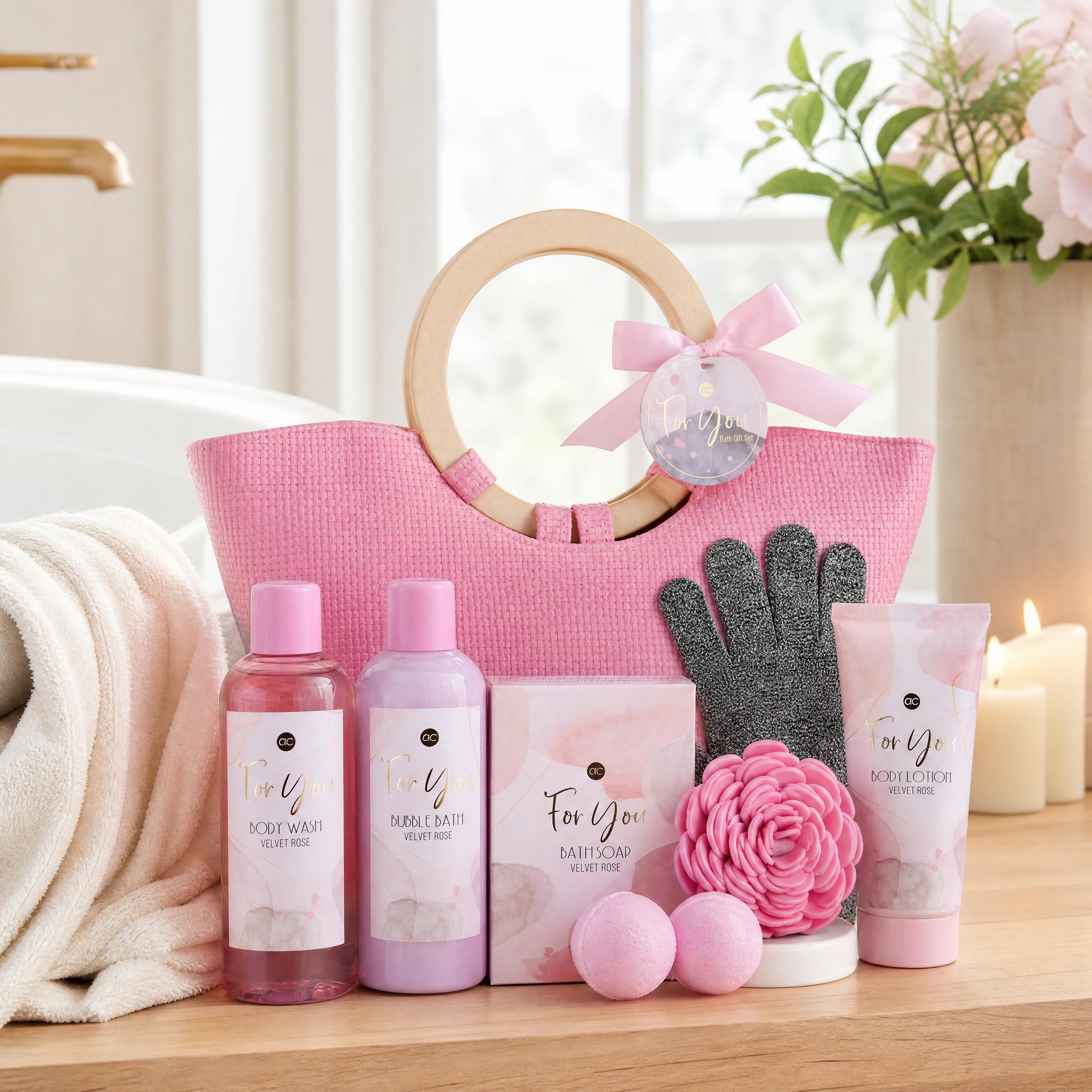 Accentra set de bain PINK ROSE en sac à main Velvet Rose 2 bombes de bain — vue 5