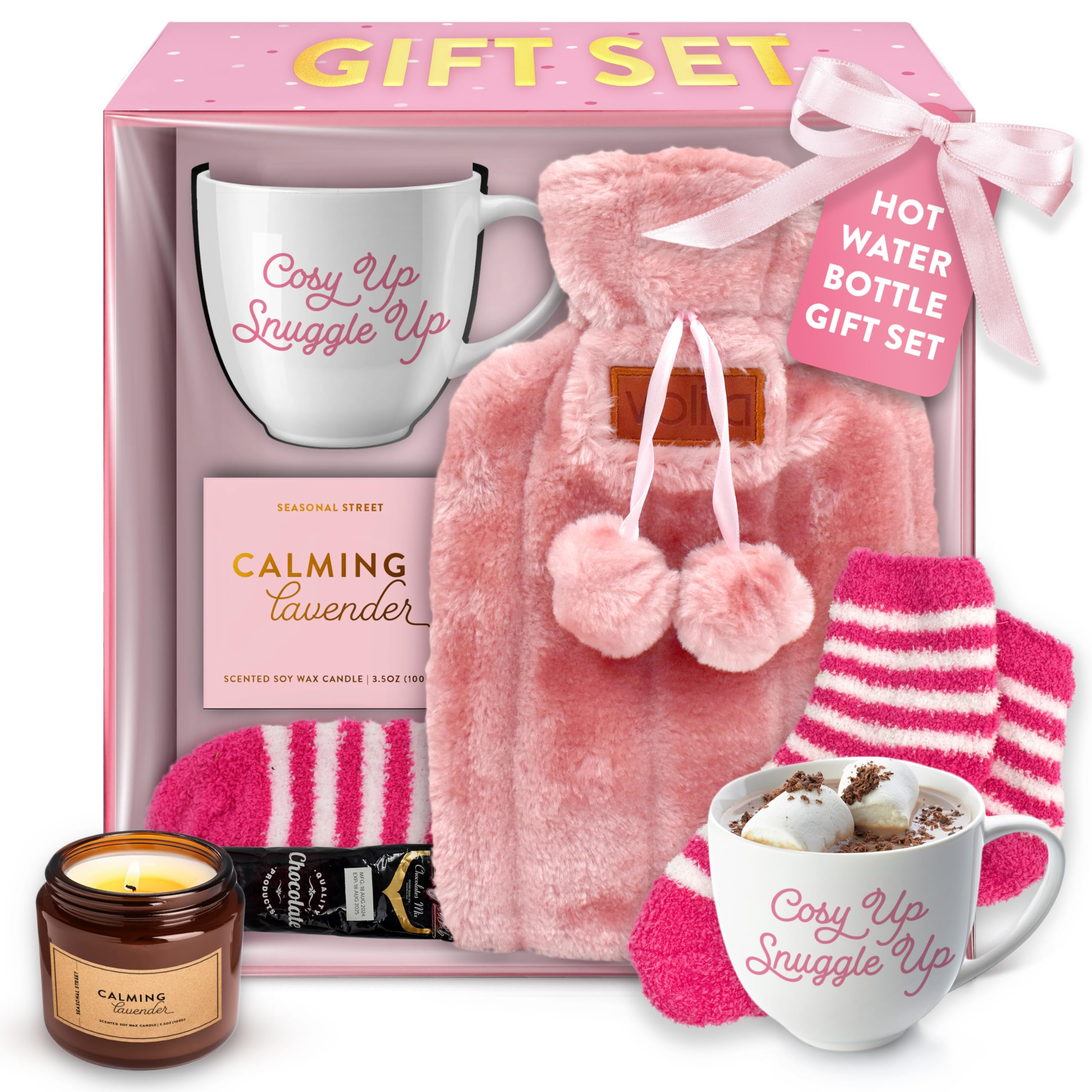 Coffret Cadeau Bouillotte - Bouillotte eau Chadue Rose avec Une Tasse, Une Bouillotte de
