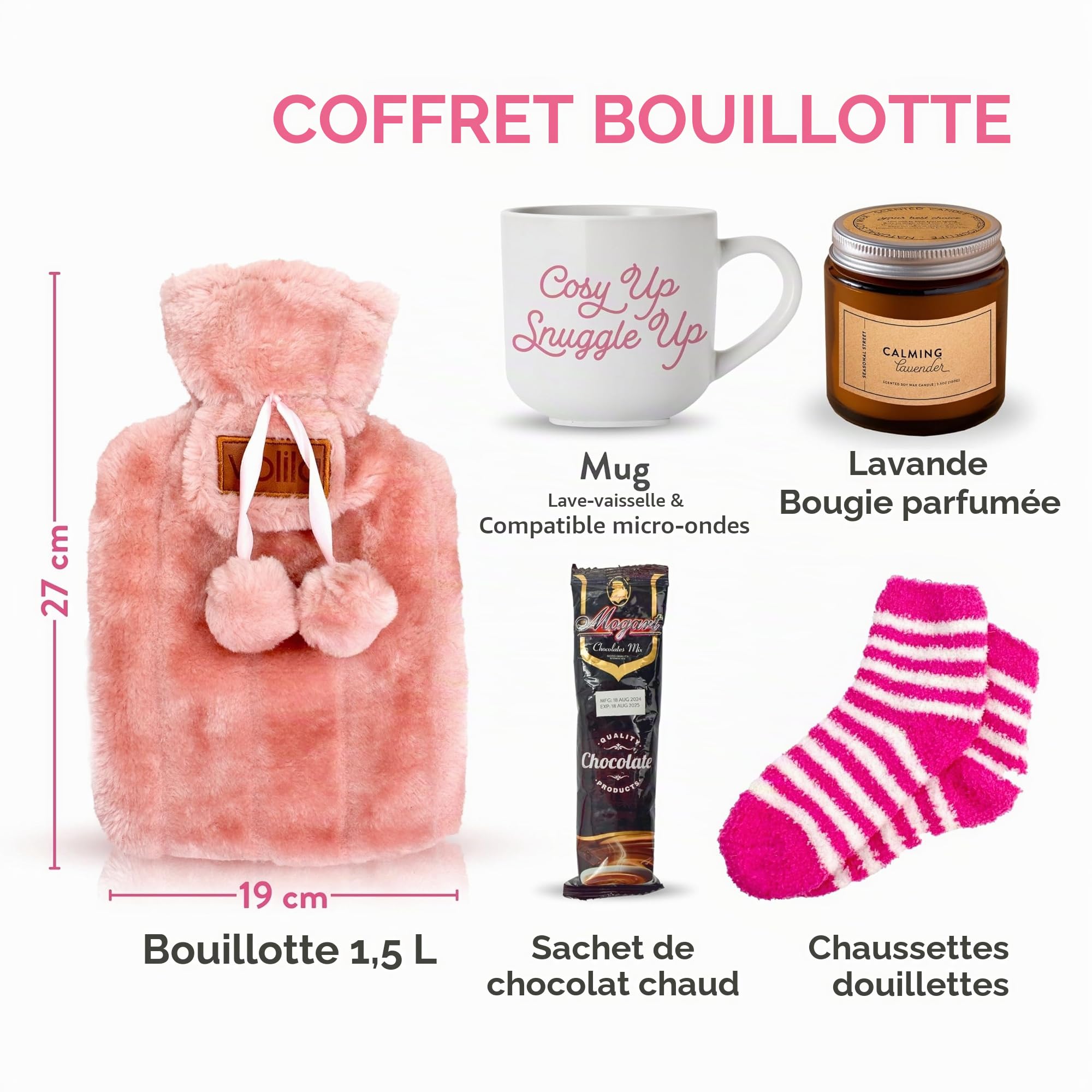 Coffret Cadeau Bouillotte - Bouillotte eau Chadue Rose avec Une Tasse, Une Bouillotte de — vue 2