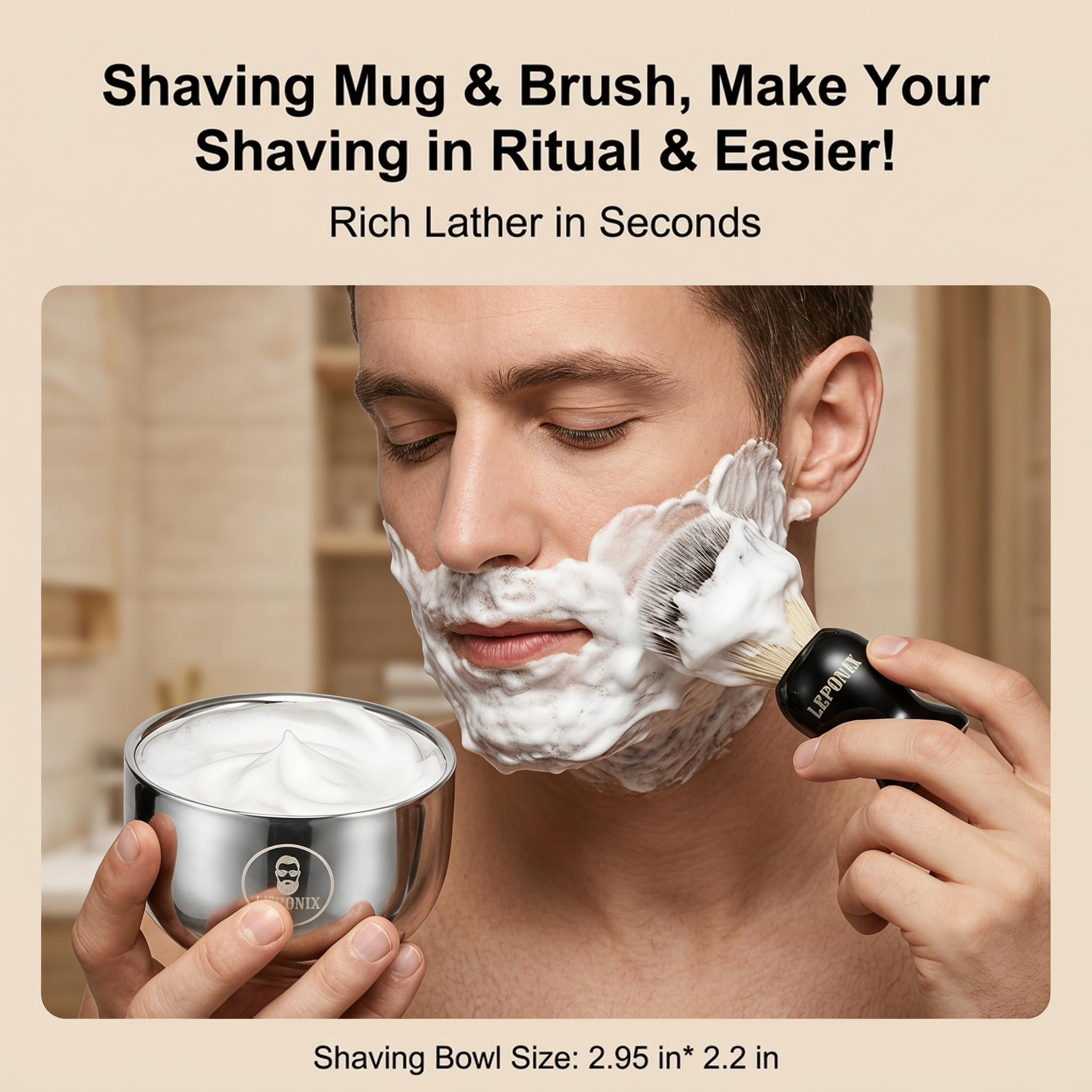 Coffret Rasage Homme avec Rasoir Droit, Pinceau et Bol à Raser — vue 4