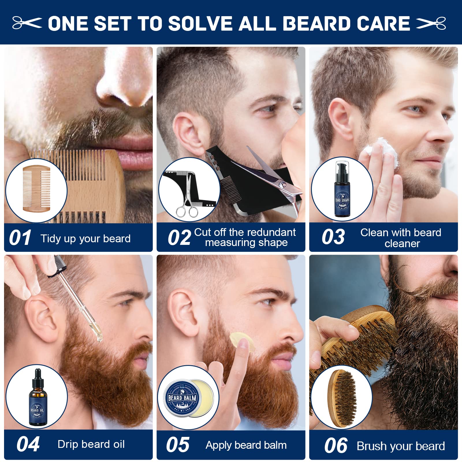 Beesjuy Coffret Barbe Homme 11-en-1 Huile Crème Shampoing Brosse Ciseaux — vue 4