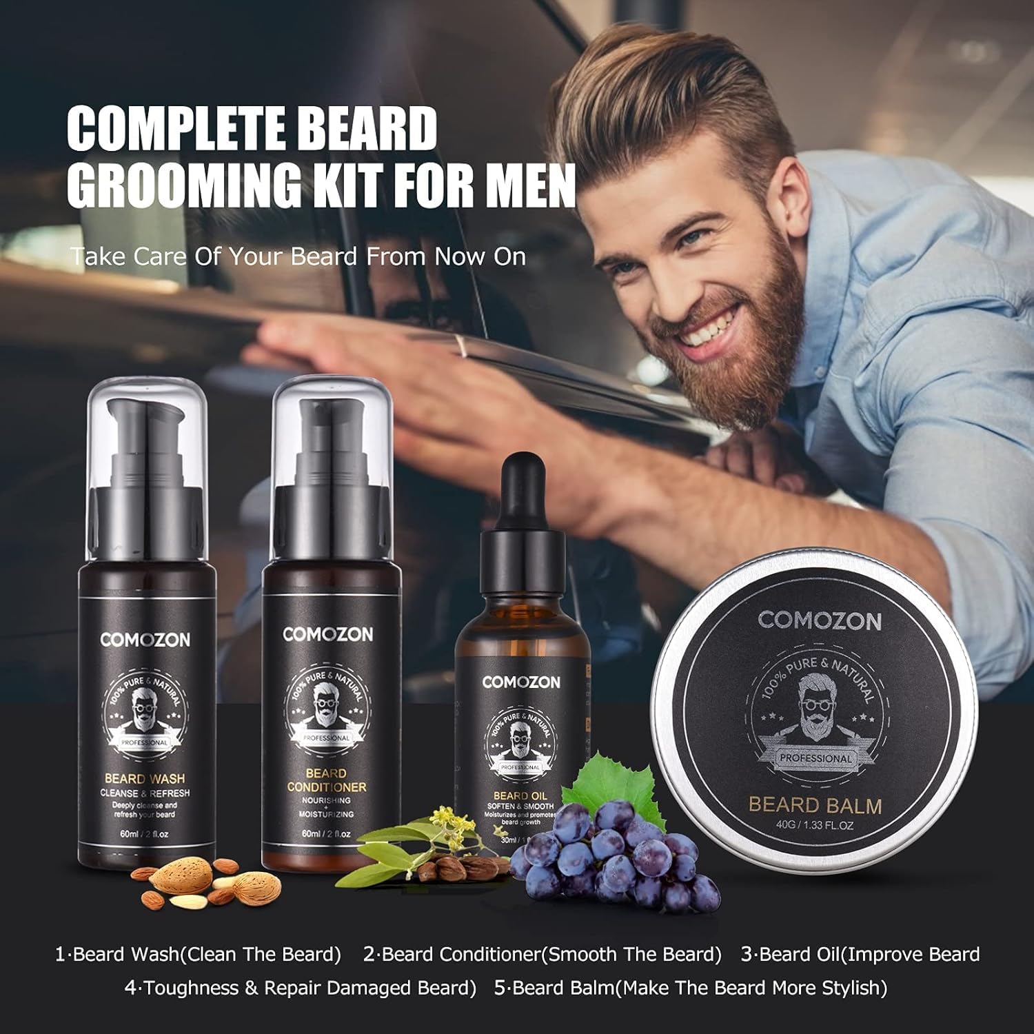 Comozon Kit Barbe Homme Complet 12 en 1, Rasoir, Rouleau Barbe, Lames Barbe — vue 6