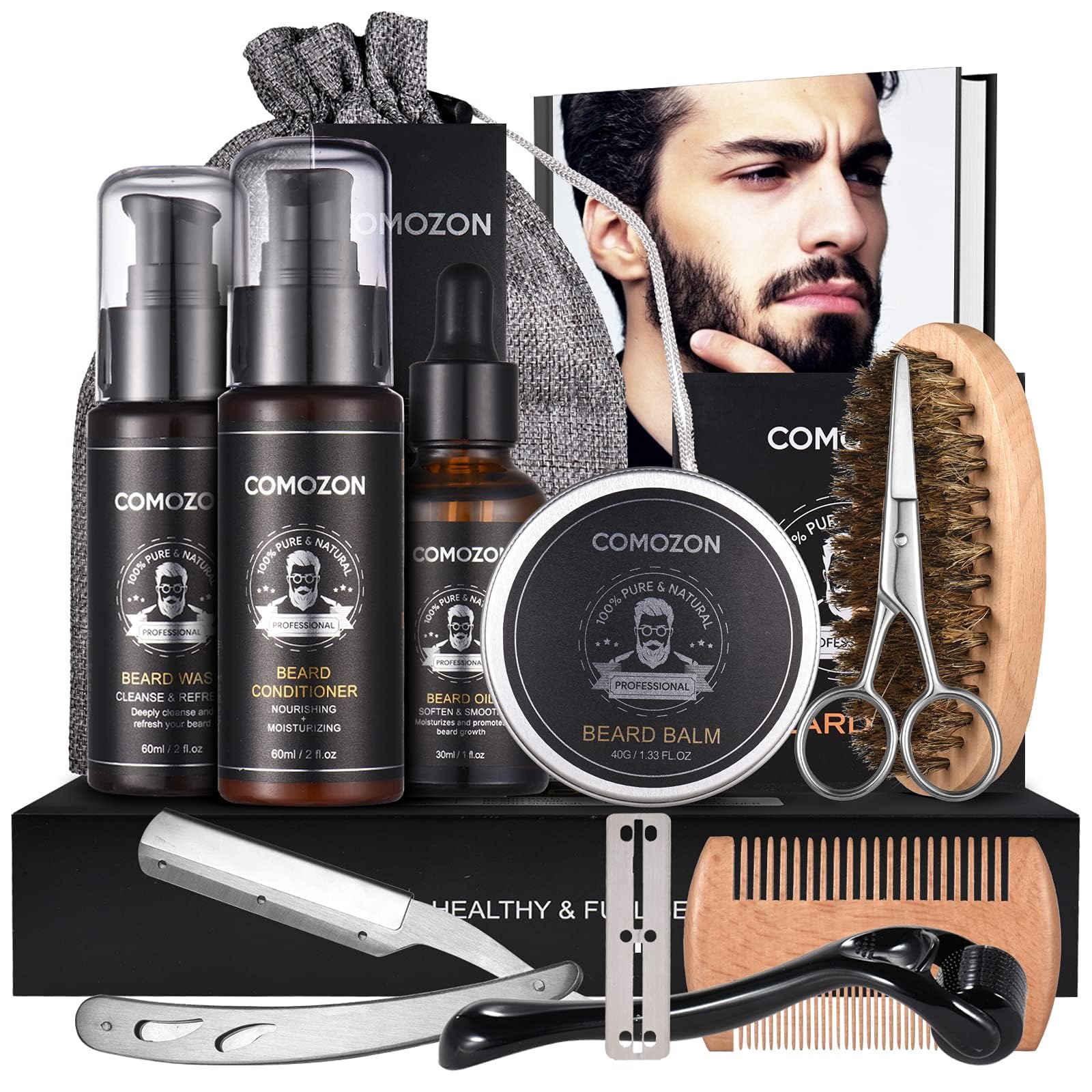 Comozon Kit Barbe Homme Complet 12 en 1, Rasoir, Rouleau Barbe, Lames Barbe — vue 7