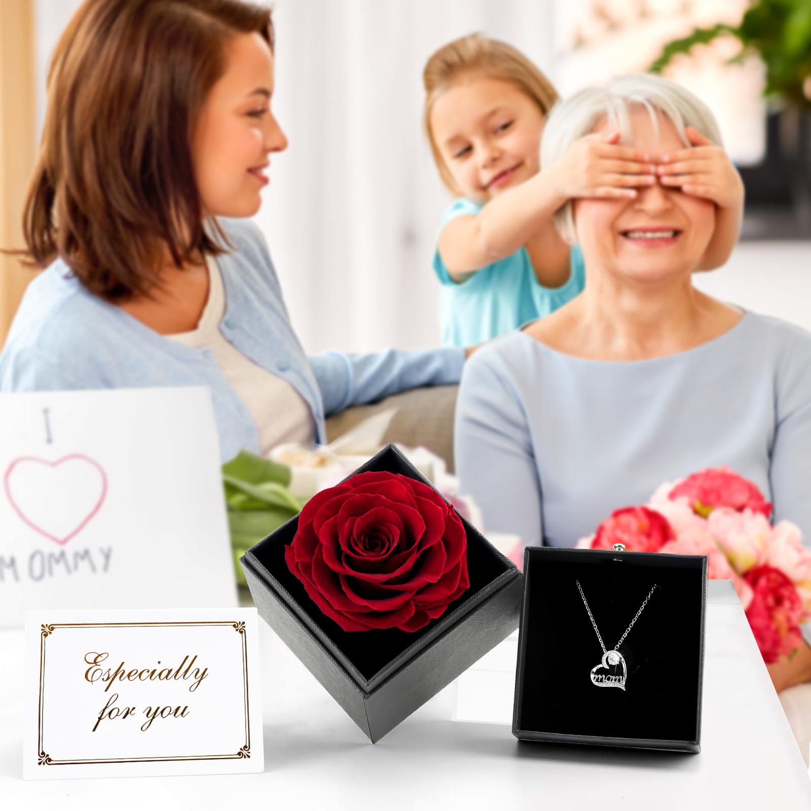Miofula Rose Eternelle Cadeau Maman, Fleur Eternelle avec Bijoux Femme Argent 925, — vue 2