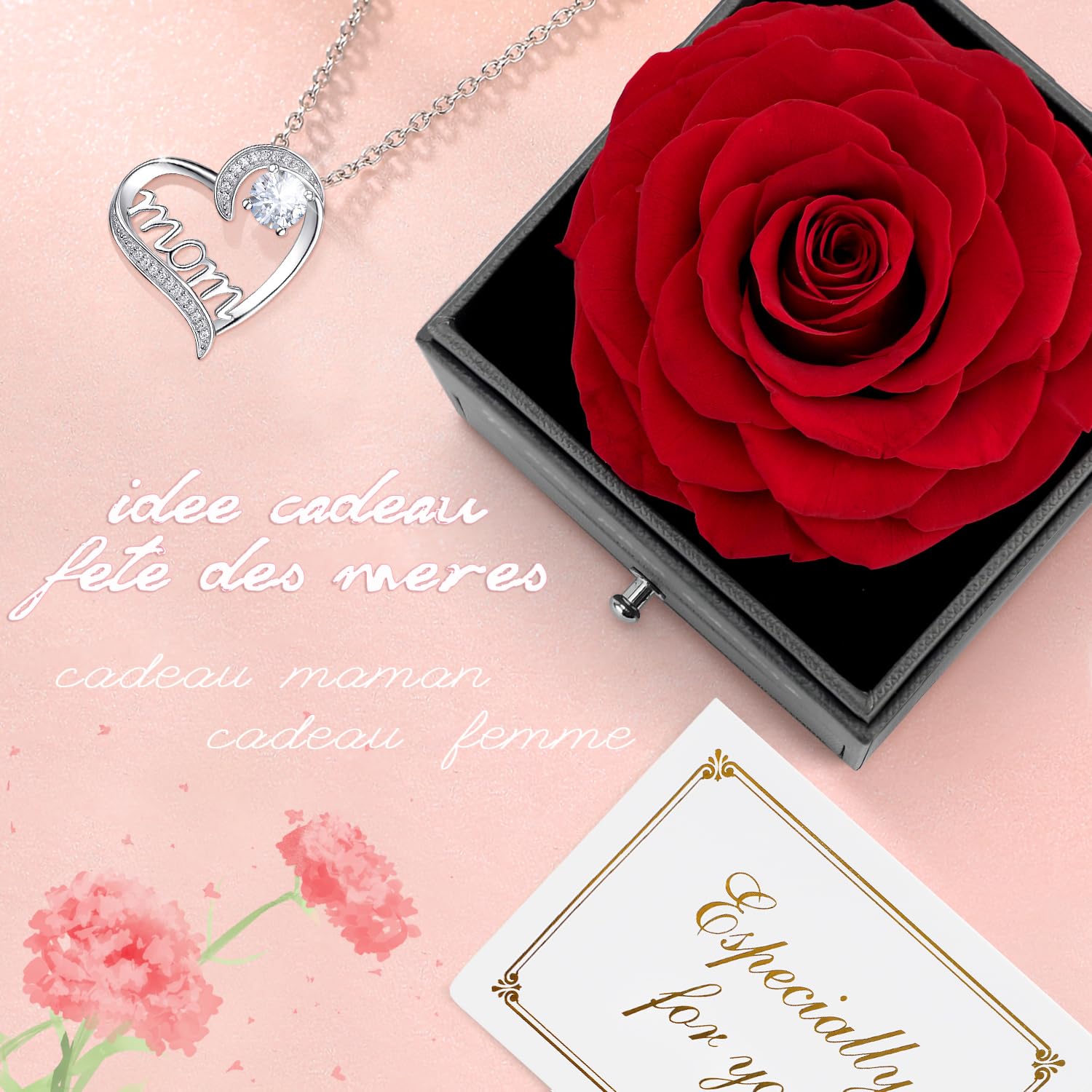 Miofula Rose Eternelle Cadeau Maman, Fleur Eternelle avec Bijoux Femme Argent 925, — vue 3