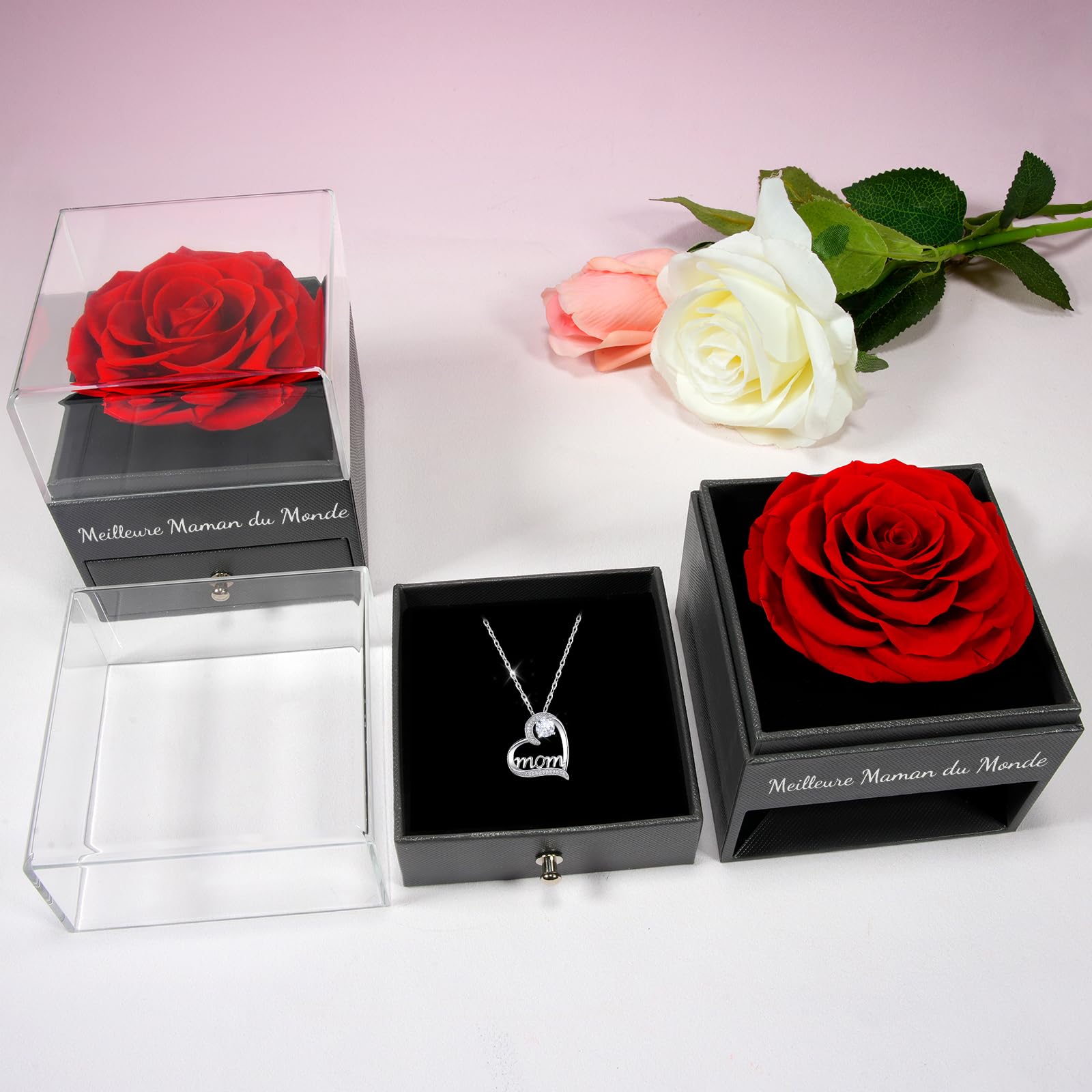 Miofula Rose Eternelle Cadeau Maman, Fleur Eternelle avec Bijoux Femme Argent 925, — vue 6