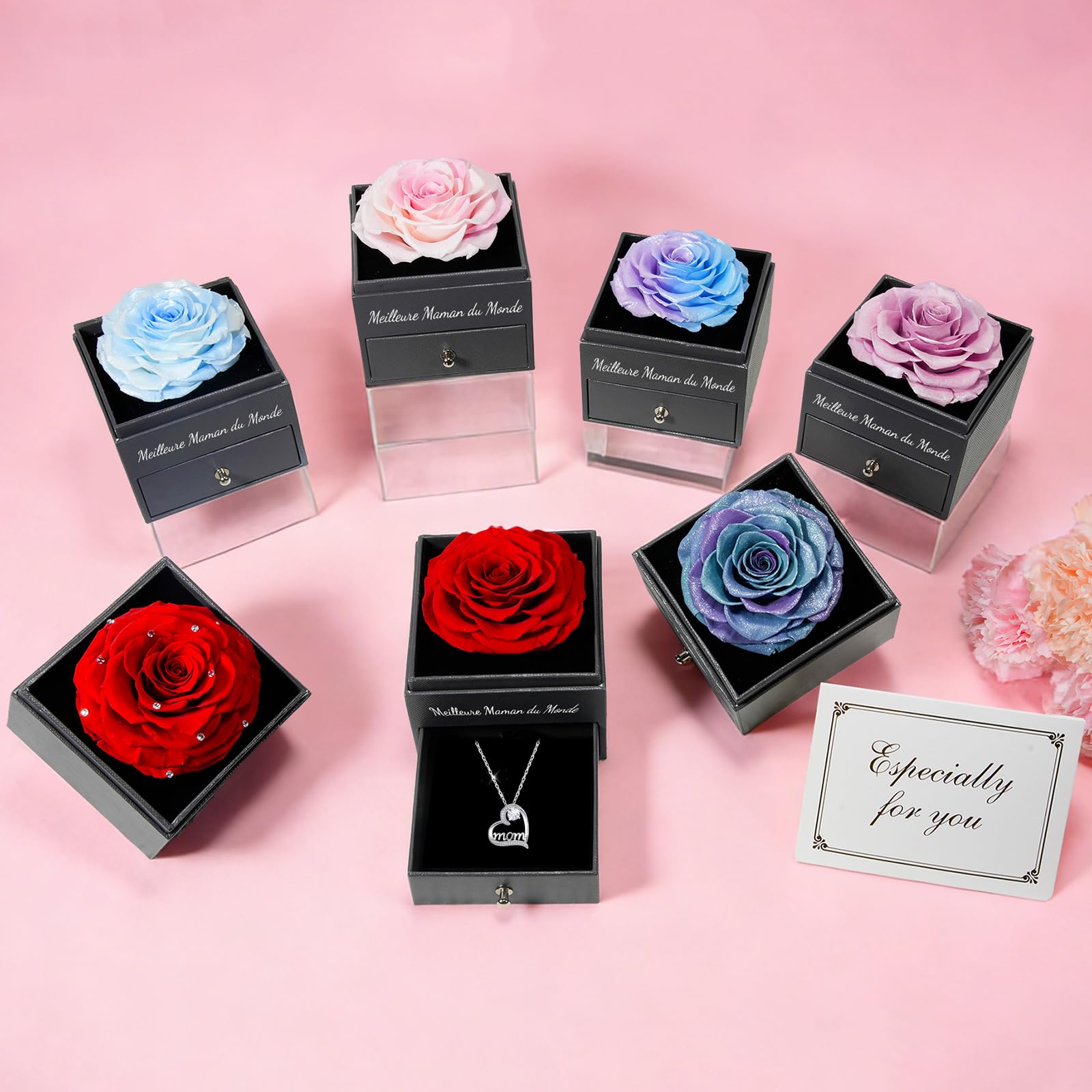 Miofula Rose Eternelle Cadeau Maman, Fleur Eternelle avec Bijoux Femme Argent 925, — vue 8