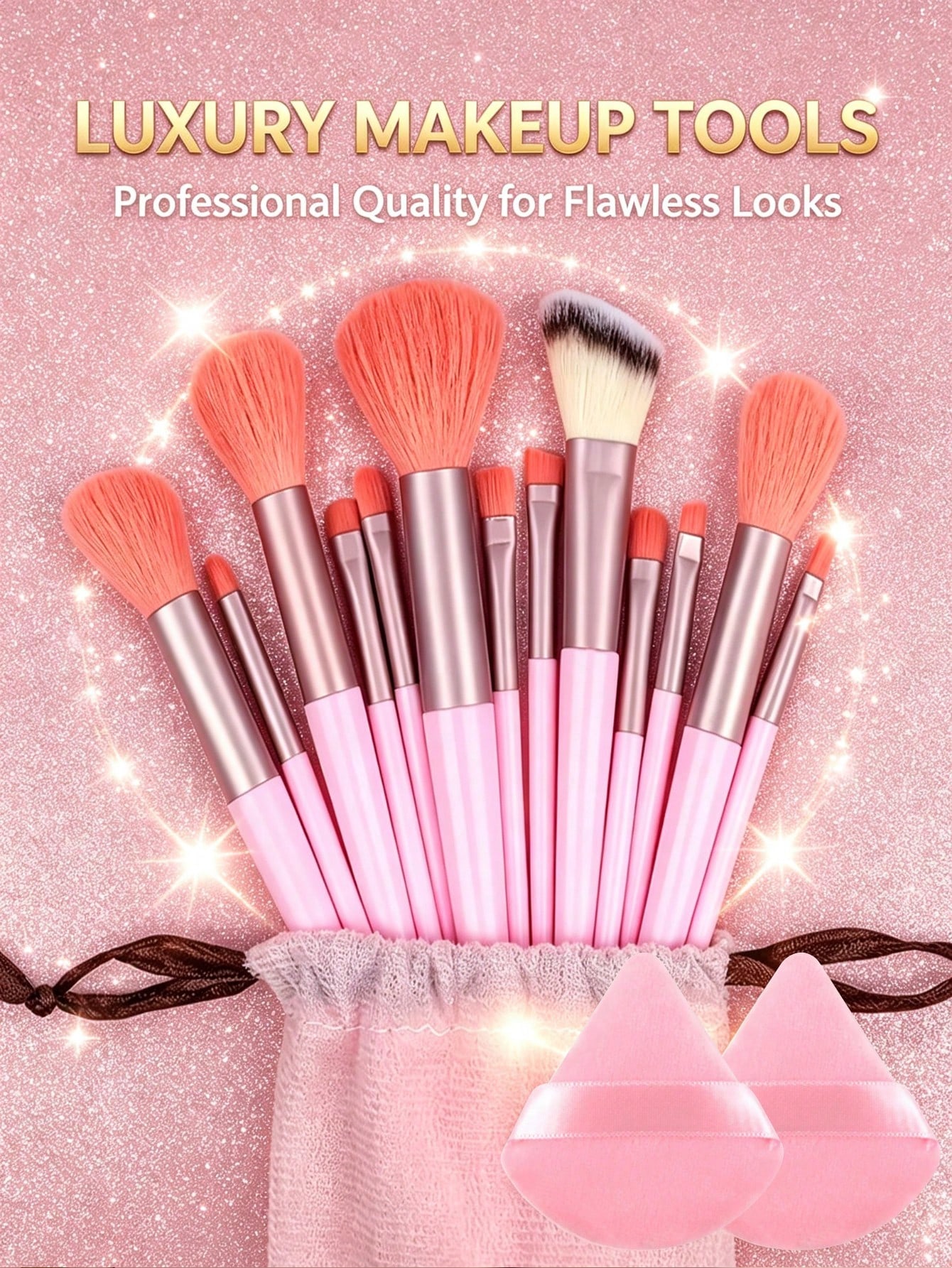 Ensemble de 15 pinceaux de maquillage, comprenant 2 tampons de poudre triangulaires — vue 10