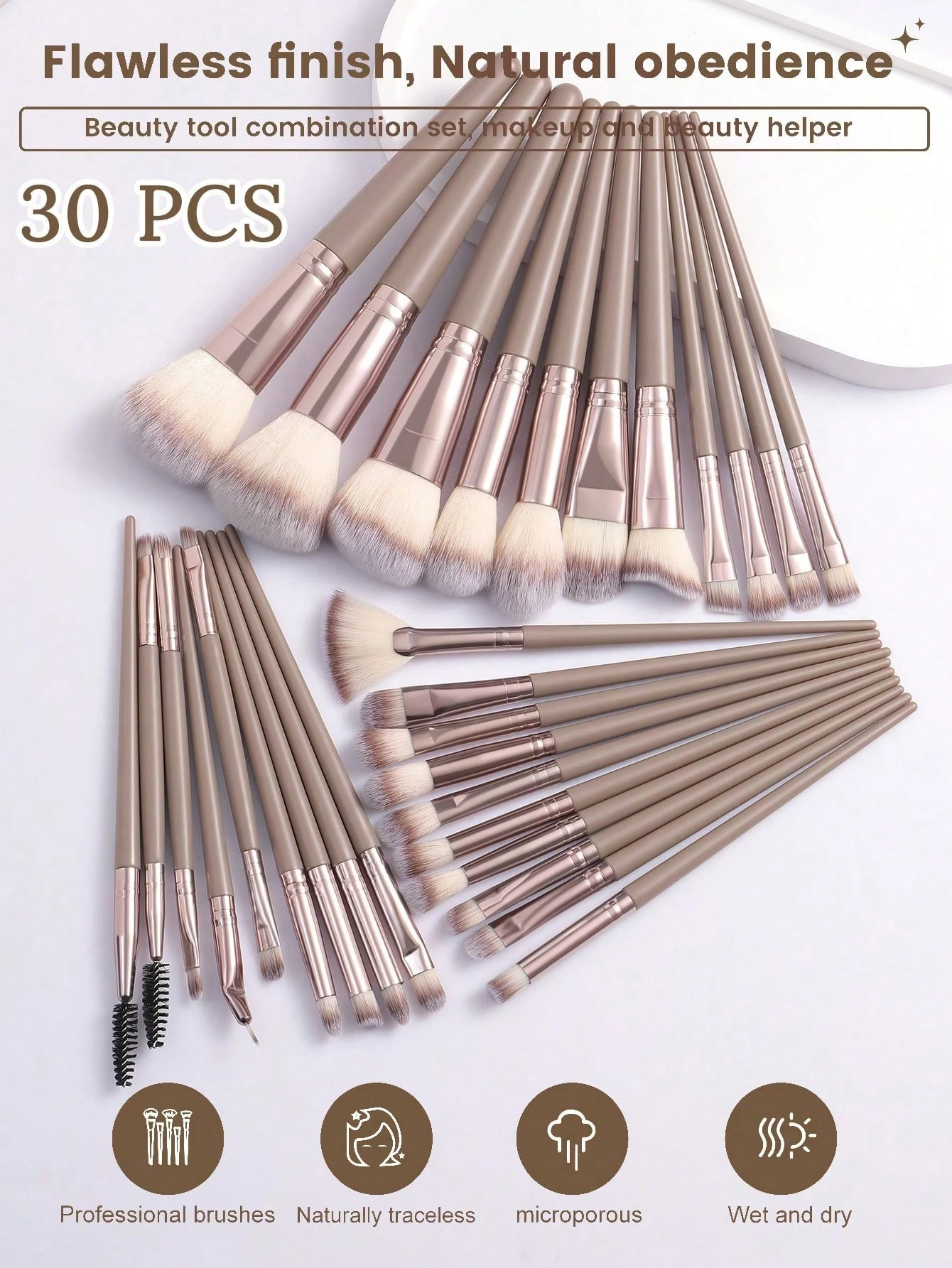 Pinceaux de maquillage, pinceau à ombre à paupières, pinceau à sourcils, pinceau à fond — vue 2