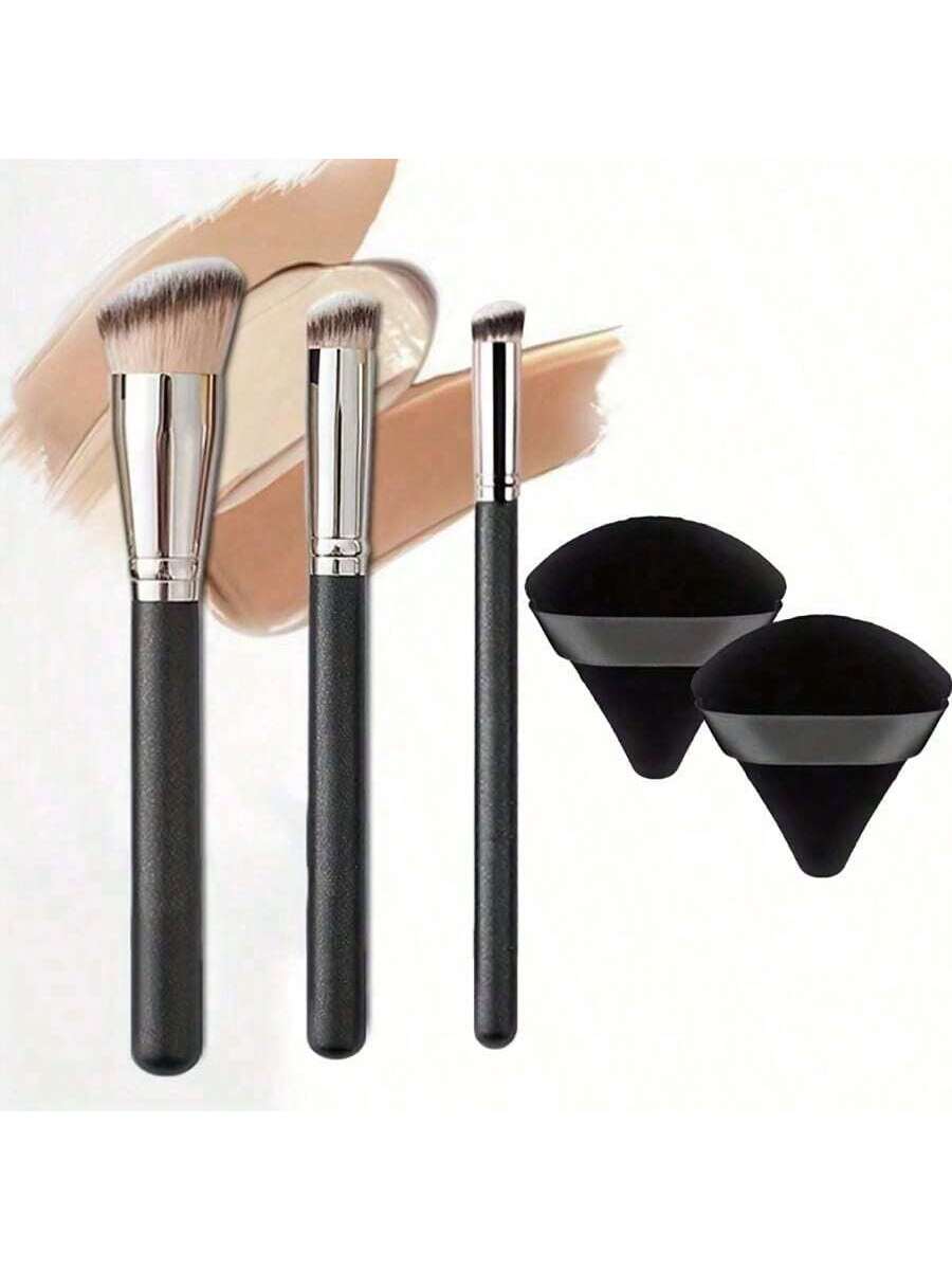 3/5 pièces Ensemble de pinceaux de maquillage, comprenant un pinceau de fond de teint, un — vue 4