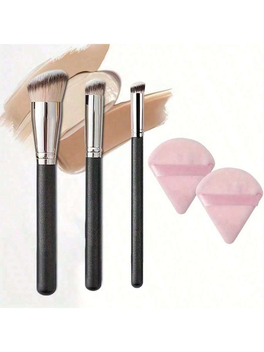 3/5 pièces Ensemble de pinceaux de maquillage, comprenant un pinceau de fond de teint, un — vue 5