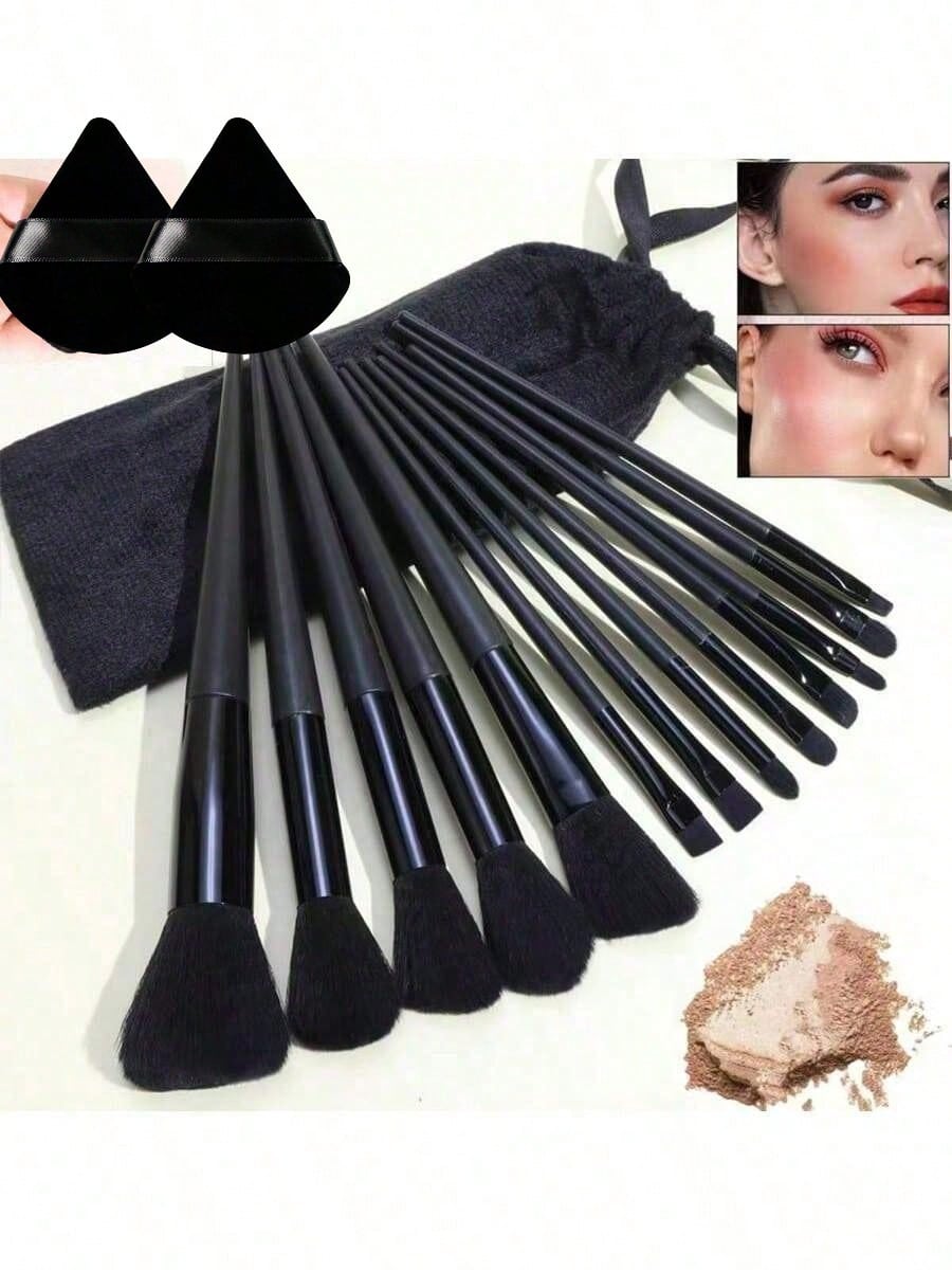 Ensemble de 15 pinceaux de maquillage, comprend 2 tampons de poudre triangulaires noirs, — vue 6