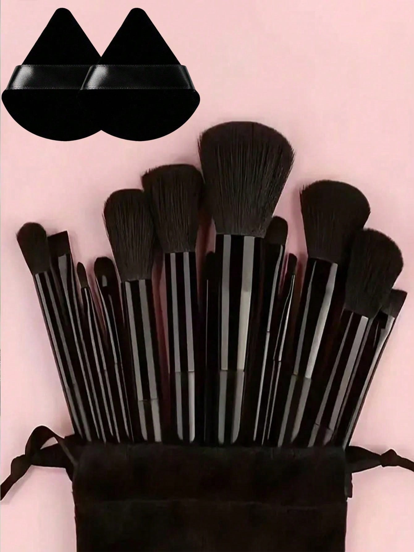 Ensemble de 15 pinceaux de maquillage, comprend 2 tampons de poudre triangulaires noirs, — vue 10