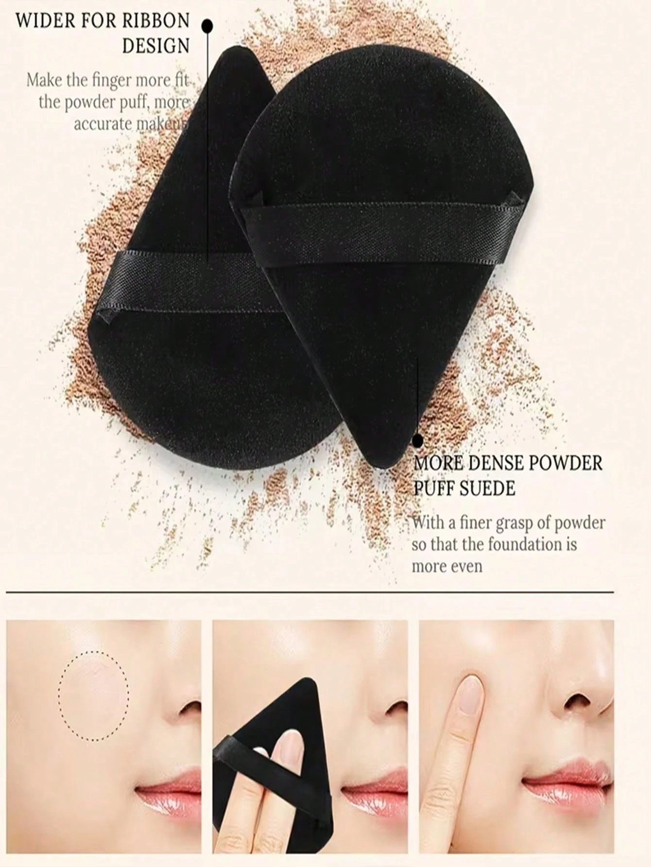 Ensemble de 15 pinceaux de maquillage, comprend 2 tampons de poudre triangulaires noirs, — vue 8