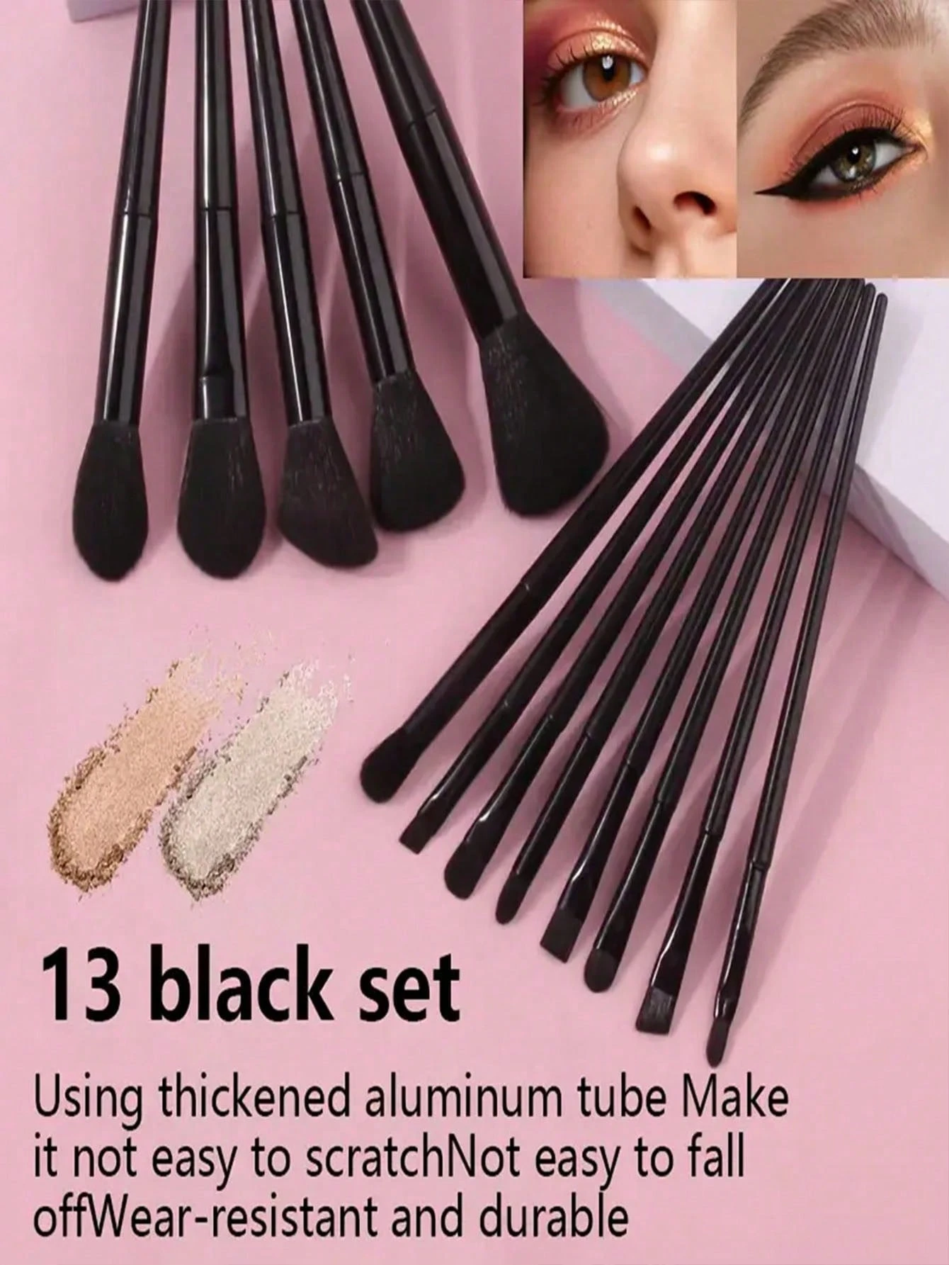 Ensemble de 15 pinceaux de maquillage, comprend 2 tampons de poudre triangulaires noirs, — vue 9