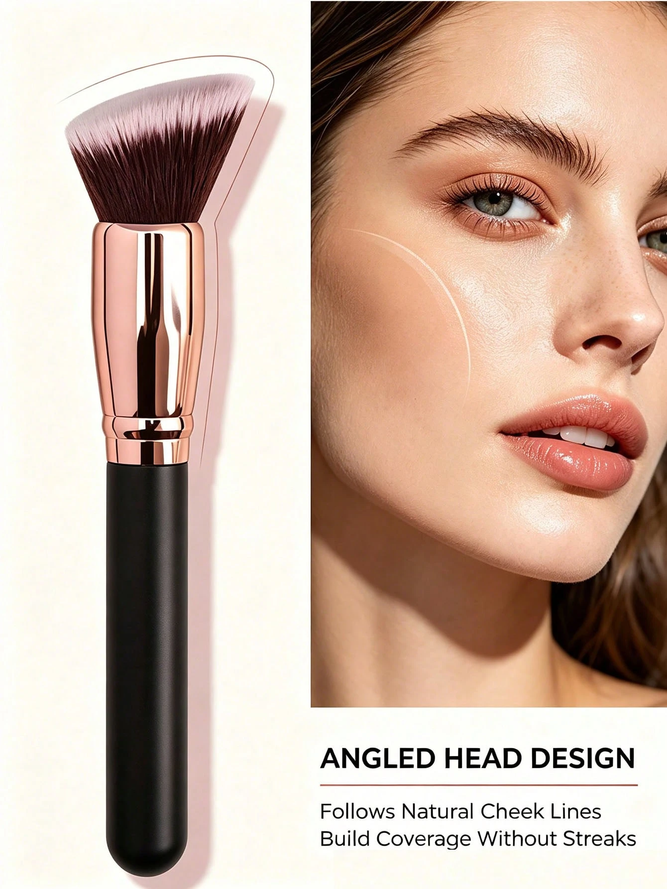 Pinceau de fond de teint incliné, pinceau de visage sans défaut en fibre synthétique de