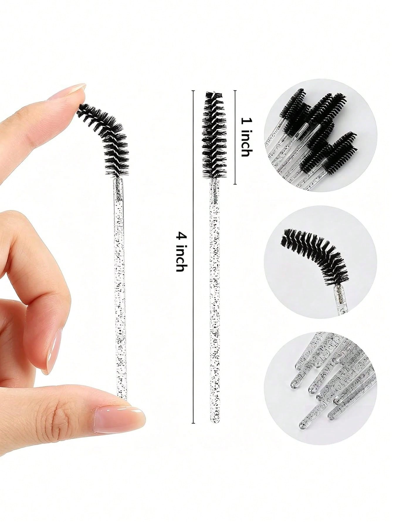 10/50/100 pièces Pinceaux à yeux noirs & roses, outils de brosse à sourcils inodores, — vue 4