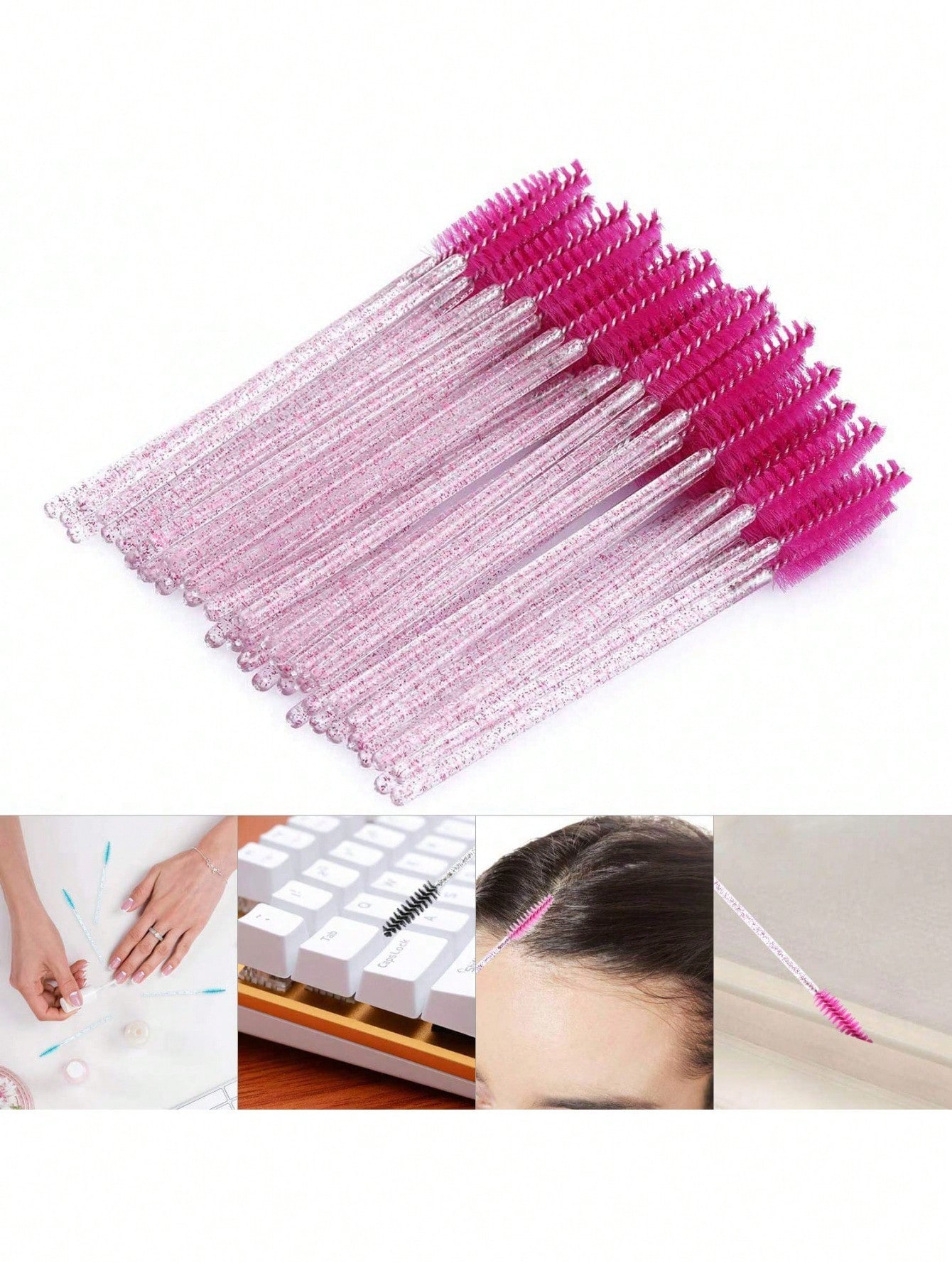 10/50/100 pièces Pinceaux à yeux noirs & roses, outils de brosse à sourcils inodores, — vue 10