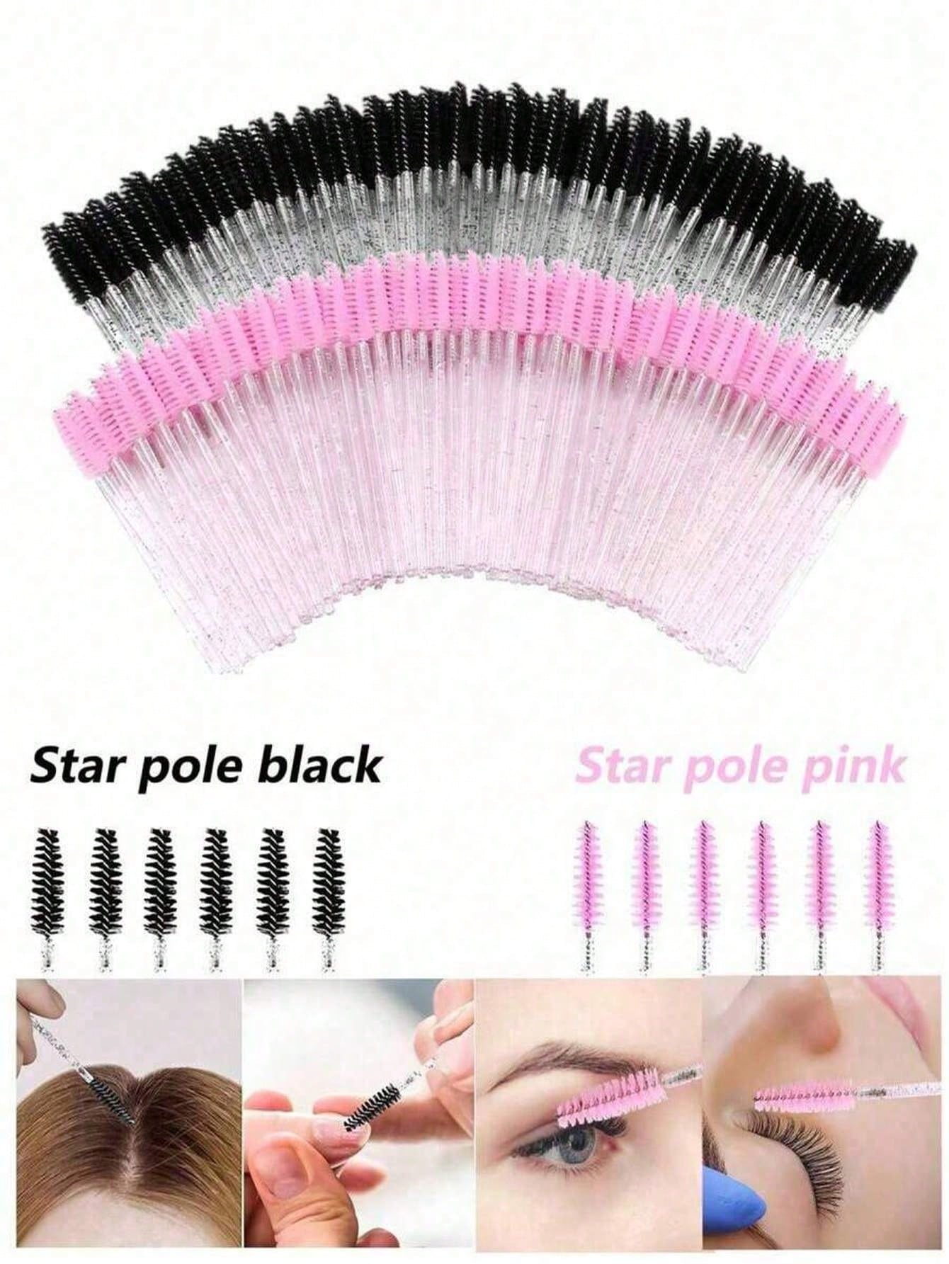 10/50/100 pièces Pinceaux à yeux noirs & roses, outils de brosse à sourcils inodores, — vue 11
