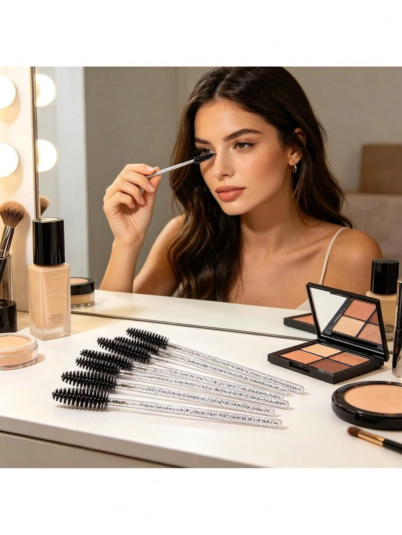 10/50/100 pièces Pinceaux à yeux noirs & roses, outils de brosse à sourcils inodores, — vue 9